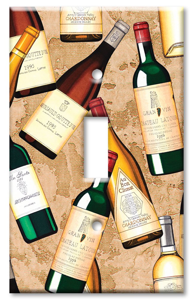 Decorative Art Plates - Wine Bottle Switch Plate Cover for Single Toggle - Perfect for Kitchen, Bar, and Dining Room Decor