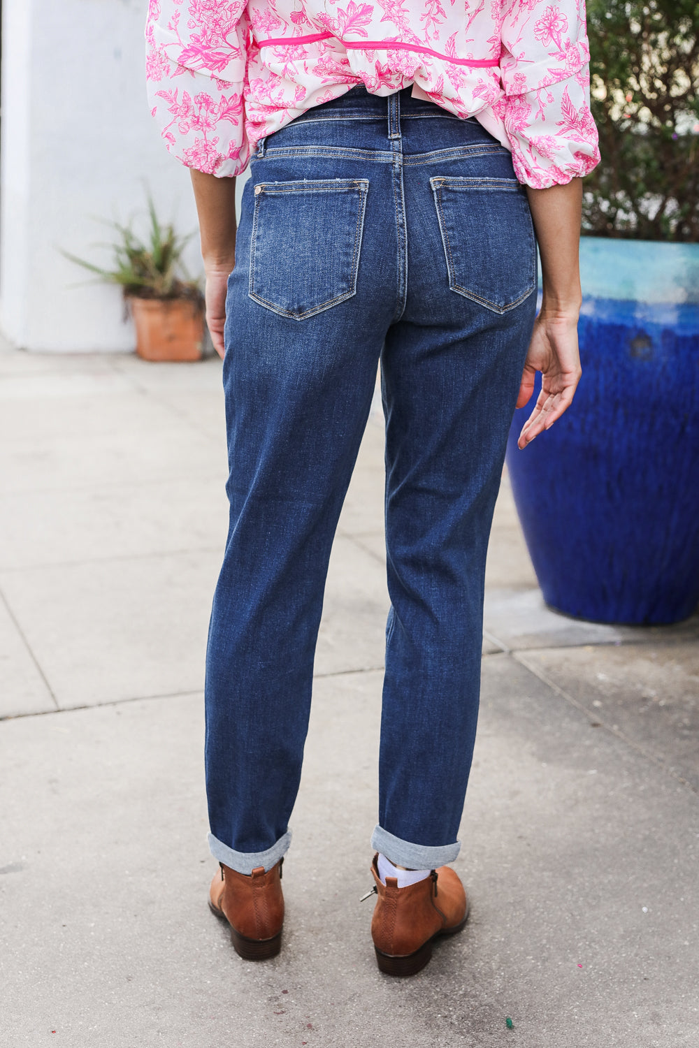 Judy Blue Mid Rise Cuffed Boyfriend Straight Leg Jeans for Women - Comfortable Stretch Denim Pants, Casual Everyday Wear, Perfect for Work & Weekend Outfits