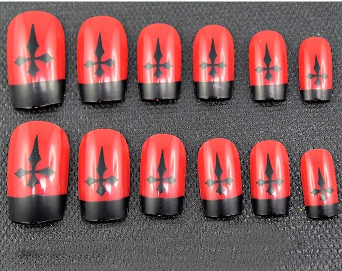 ELA A2(11) Fancy Nails & Accessories Kit - 12pc Press on Nails, 24pc Nail Glue Tabs, Mini Nail Filer & Cuticle Pusher Stick - Perfect for Home Manicure, DIY Nail Art & Party Looks