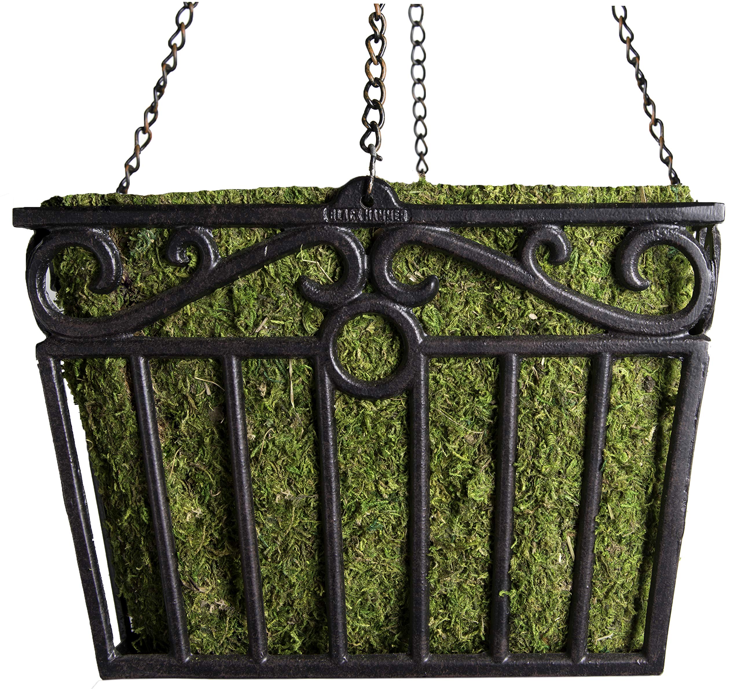 Black Hammer London Square Metal Plant Hanger with Moss Liner - Perfect for Balcony & Garden Decor