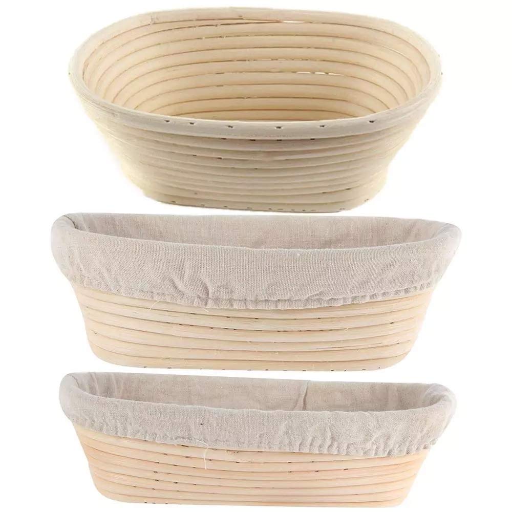 Round & Oval Banneton Proofing Basket - 25x15x8cm Rattan Bread Baking Basket with Linen Liner for Sourdough, Artisan Bread & Pastry Dough Fermentation - Perfect for Home Bakers & Professional Bakeries