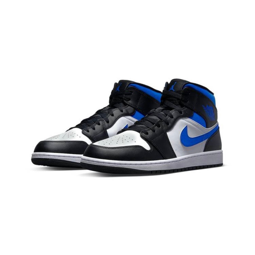 Air Jordan 1 Mid Sneakers - White, Racer Blue & Black Basketball Shoes for Men | Comfortable Athletic Shoes for Casual Wear, Street Style & Basketball Games