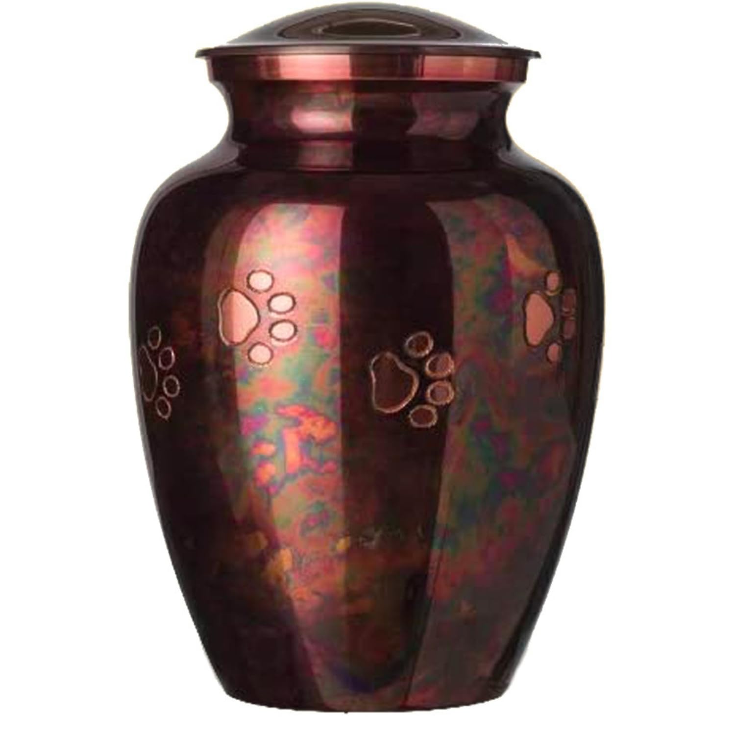 Hand Carved Brass Pet Urn for Dogs and Cats Ashes - Ottillie Paws Legacy Memorial Cremation Urn, Raku Finish, Horizontal Design, X-Large Size, Perfect for Home Memorials and Pet Keepsakes