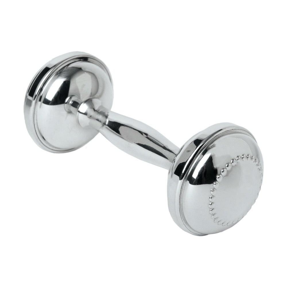 Pewter Dumbbell Rattle with Beading - Baby Teething Toy & Sensory Rattle for Newborns - Perfect for Early Development, Playtime & Soothing