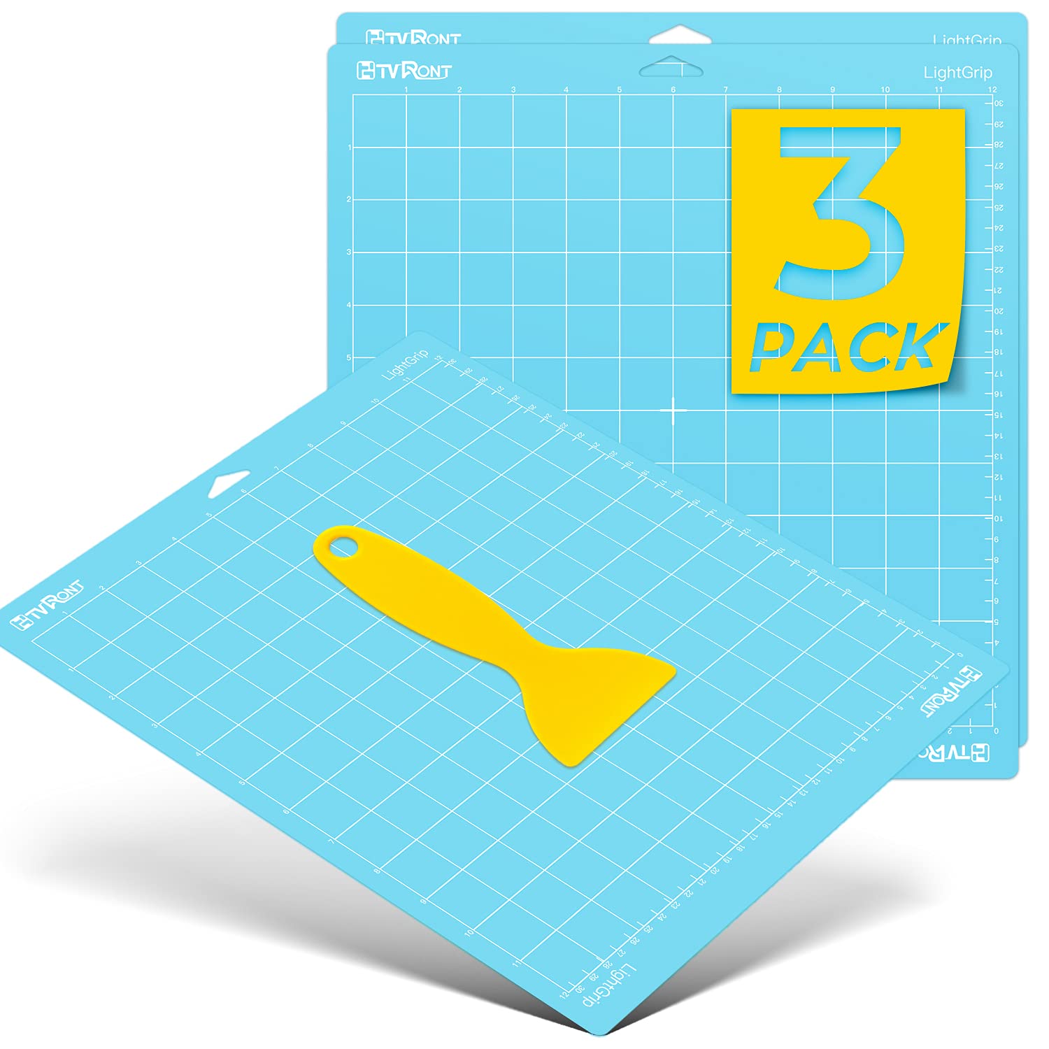 HTVRONT Light Grip Cutting Mat 12x12 Inch - 3 Pack Replacement Mats for Cricut Maker 3, Maker, Explore 3, Air 2, Air & One - Low Tack Adhesive Craft Mats for Vinyl, Paper & Fabric Cutting - Perfect for DIY Projects, Scrapbooking & Quilting