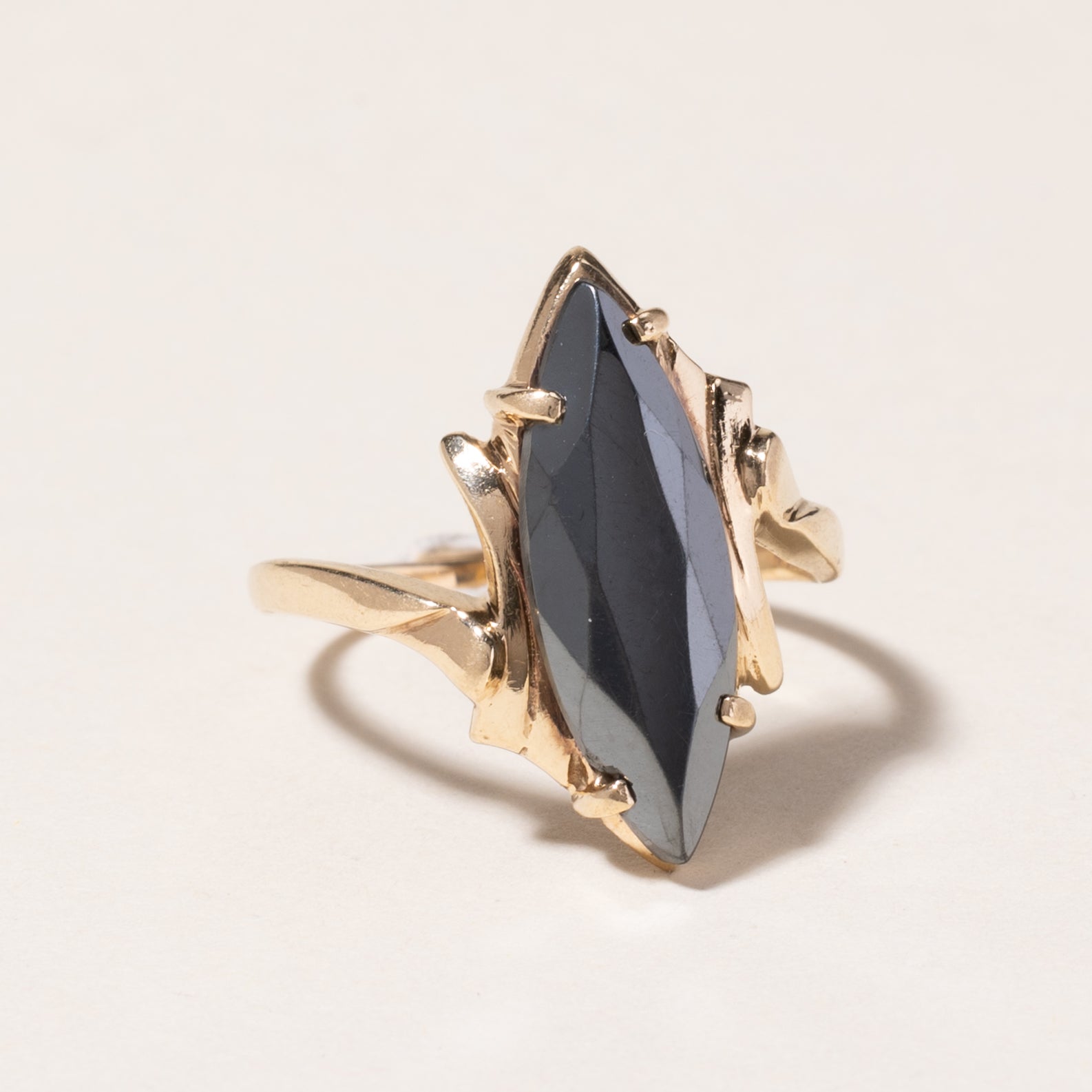 10K Yellow Gold Hematite Ring for Women | 2.09ct Genuine Hematite Stone | Size 6.25 | Elegant Stackable Ring for Everyday Wear, Gift for Her, Anniversary or Birthday Present