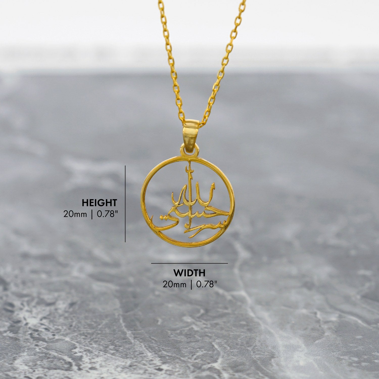 Hasbiyallah Islamic Necklace - 18K Gold Plated Silver Pendant with Arabic Calligraphy - Perfect for Muslim Women's Daily Wear, Eid Gifts & Special Occasions