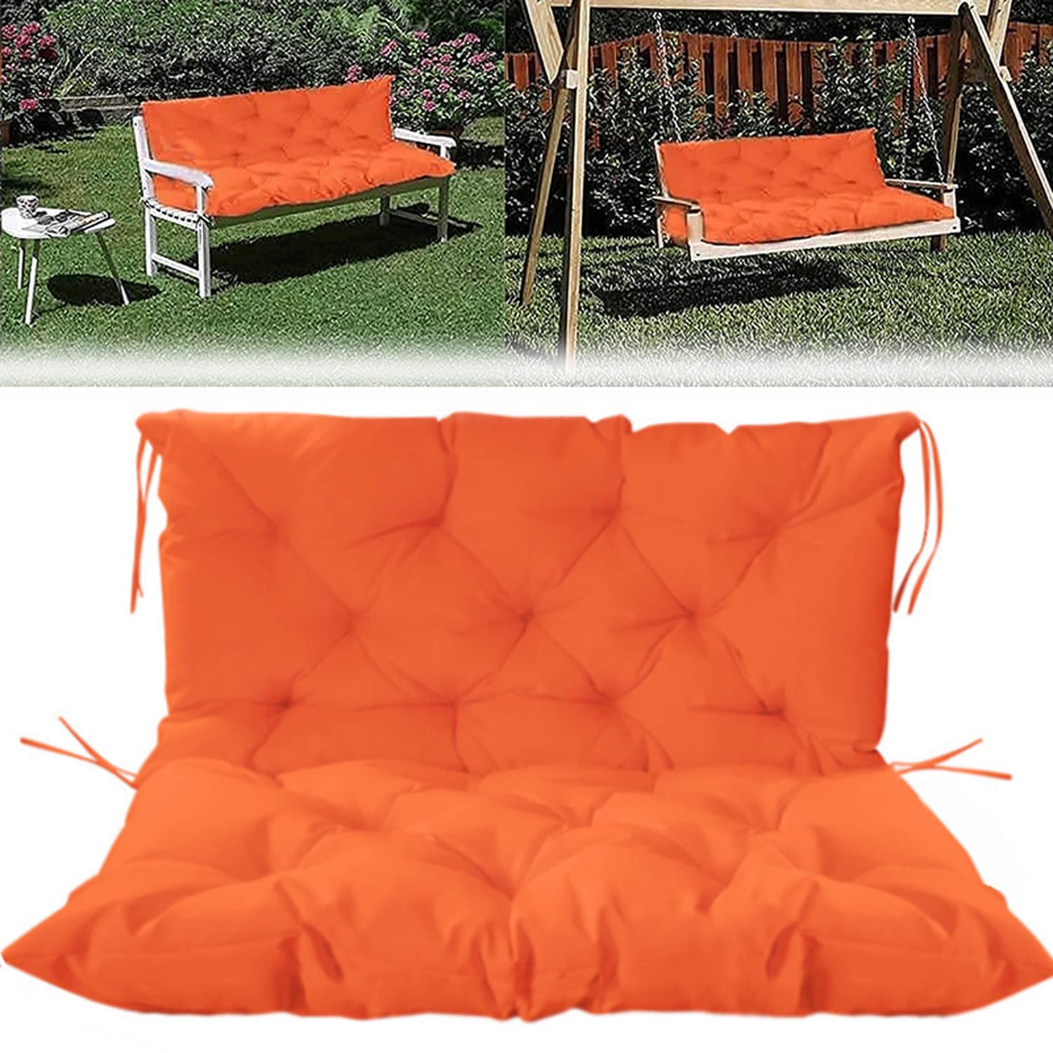 **Outdoor Swing Cushions for 2/3 Seat – Soft Garden Bench Cushions with Backrest & Ties – Non-Slip Waterproof Patio Swing Cushions – Orange 40x47 Inch – Perfect for Porch, Deck, or Backyard Relaxation**
