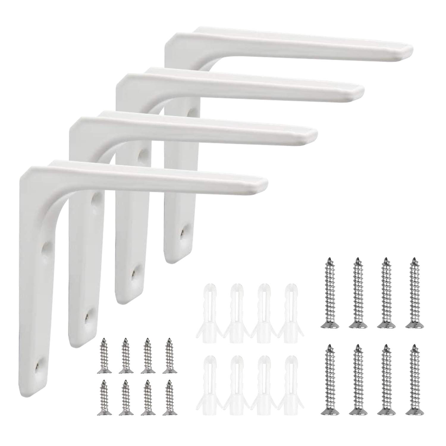4 PCS Heavy Duty Iron Wall Shelf Brackets 4x4 Inch, White - Triangle Shelving Support Brackets for Floating Shelves, Corner L Brackets, Decorative Joint Angle Brackets - Perfect for Home, Office, Kitchen & Bathroom Storage (100x100mm)