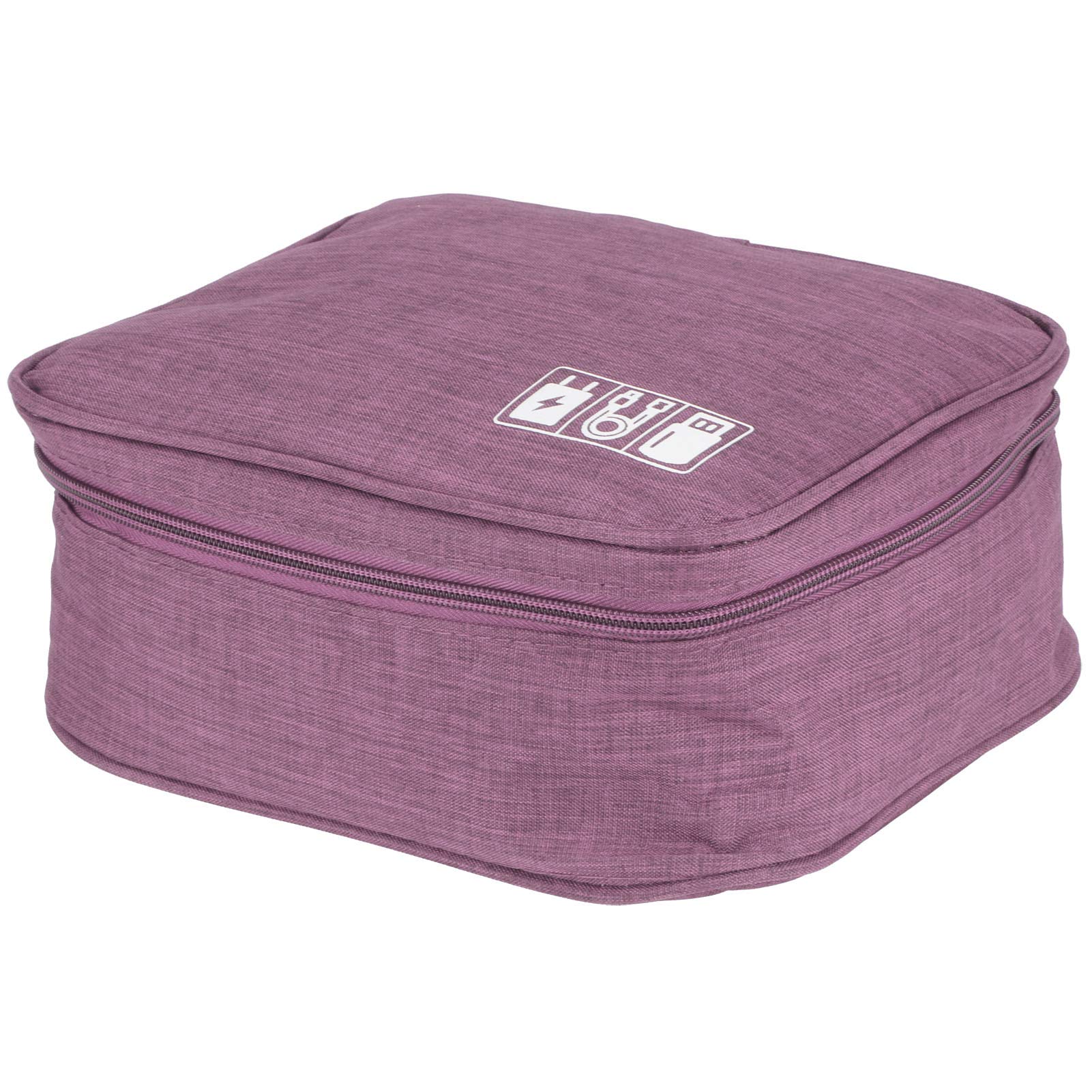 Premium Cationic Fabric Cable Organizer Pouch - USB Drive, Battery & Charger Storage Bag for Earphones & Accessories (Purple) - Perfect for Travel, Office & Home Organization