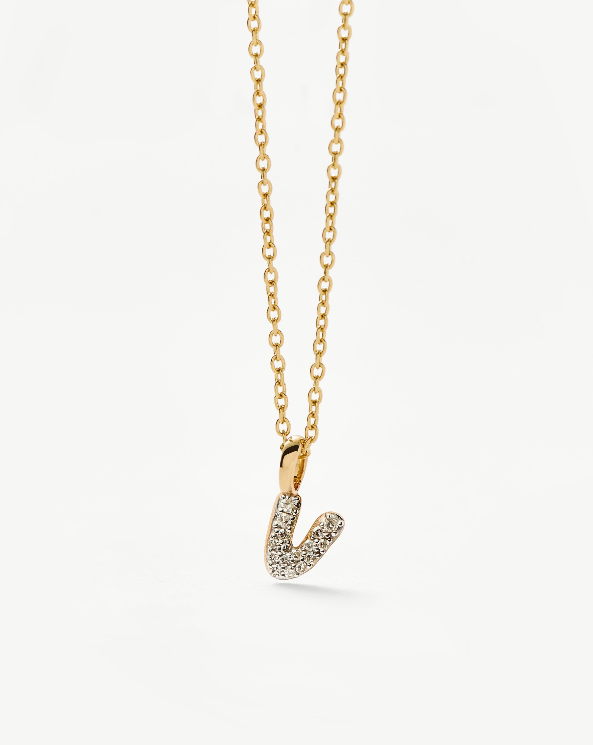 14K Solid Yellow Gold Plated Diamond Initial Mini Pendant Necklace - Letter V | Elegant Personalized Jewelry Gift for Women, Perfect for Birthdays, Anniversaries & Special Occasions