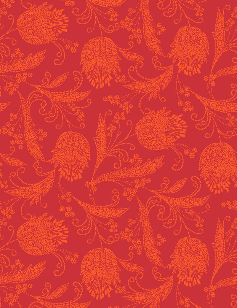 Eleanor Rigby Wallpaper by Wallshoppe - Ruby & Persimmon Floral Vintage Peel and Stick Wallpaper for Bedroom, Living Room, Nursery Decor