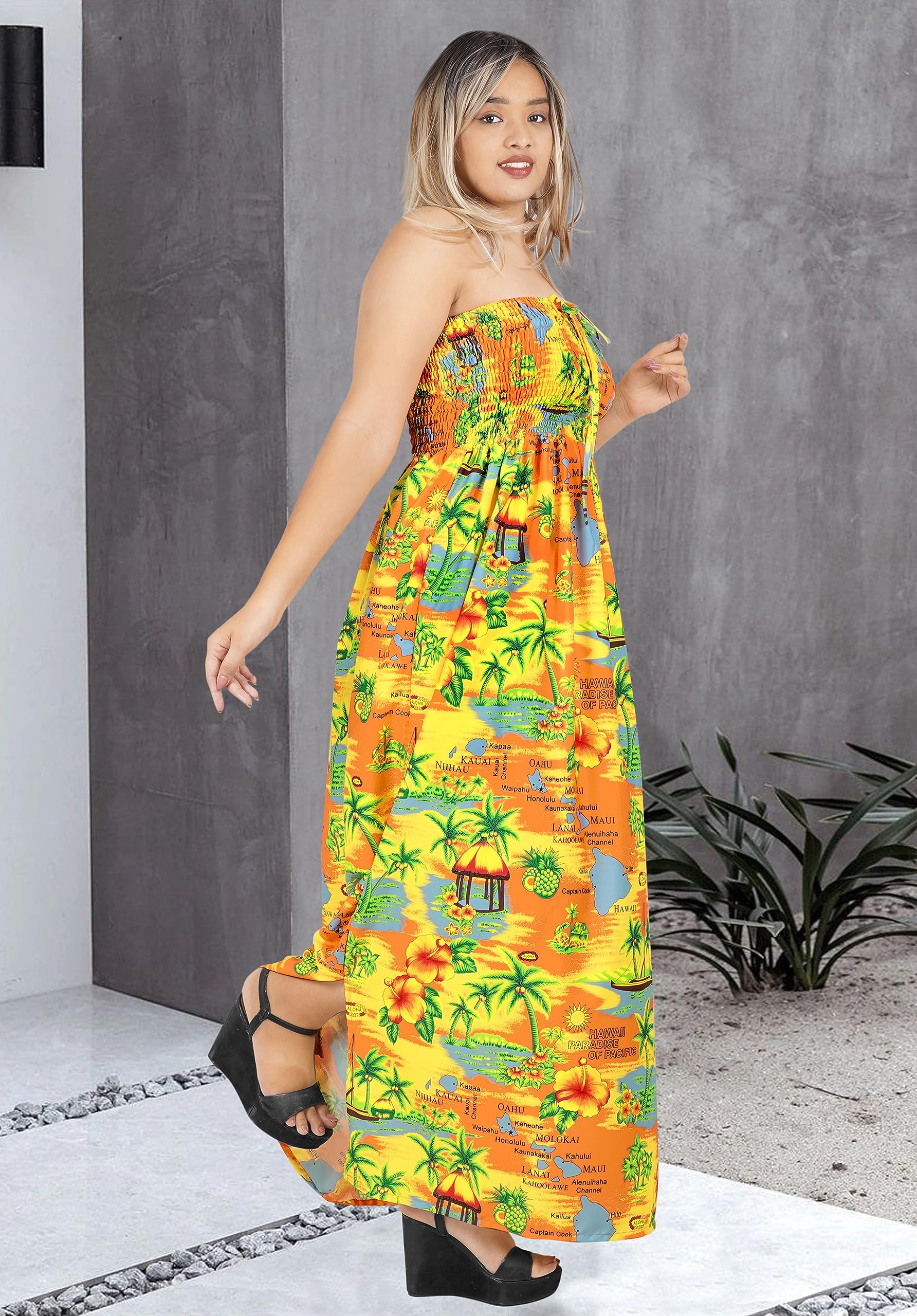 LA LEELA Women's Tube Maxi Dress - Flowy Boho Chic Summer Beach Dress for Vacation, Party & Casual Wear