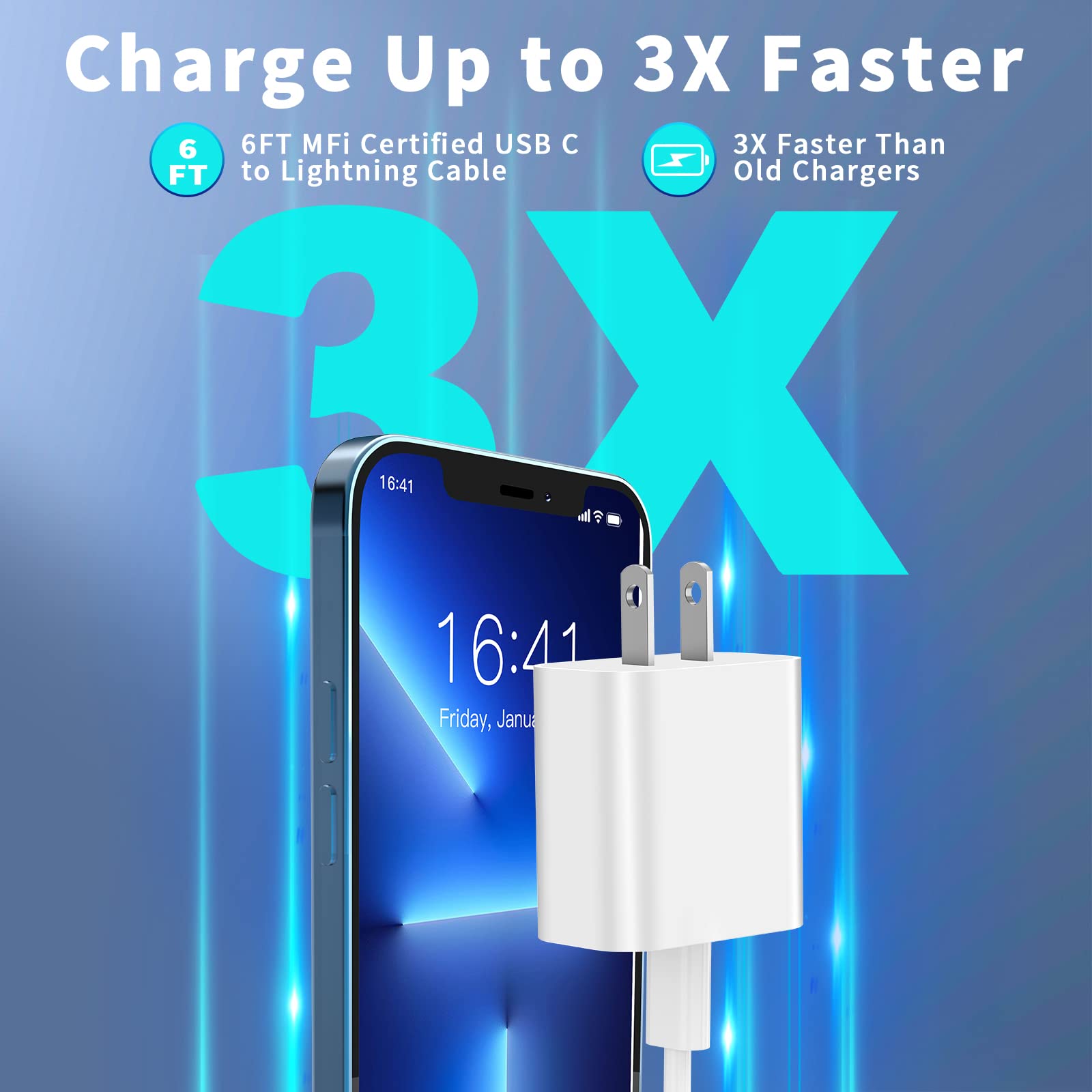 MFi Certified 20W PD Fast Charger & 6FT Cable for iPhone 14/13/12/11 Pro/XS/XR/X/SE & iPad - 2 Pack USB C Wall Charger Adapter with Quick Charge & Sync - Perfect for Home, Office & Travel Charging