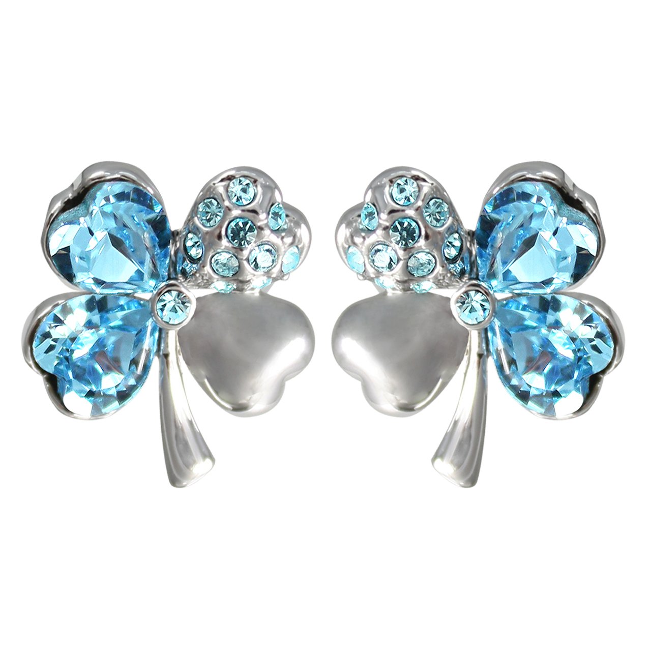 Dahlia Four Leaf Clover Stud Earrings - Swarovski Crystals, Rhodium Plated for Daily Wear