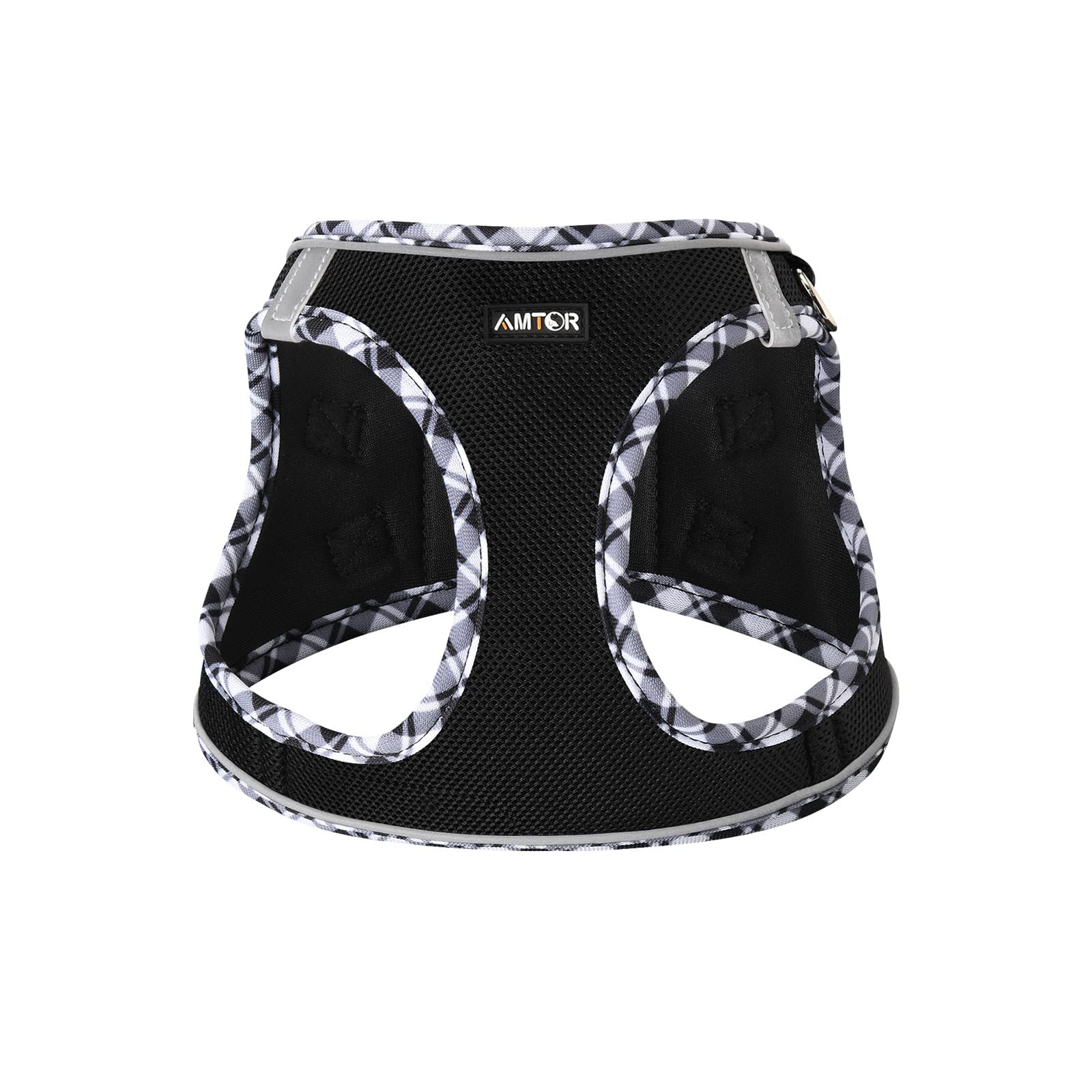 AMTOR No Escape Easy Walk Small Dog Harness with Leash Set - Reflective Step-in Puppy Vest for Training & Walking - XS/S/M/L Sizes (Black/White, Large) - Perfect for Outdoor Adventures & Nighttime Safety