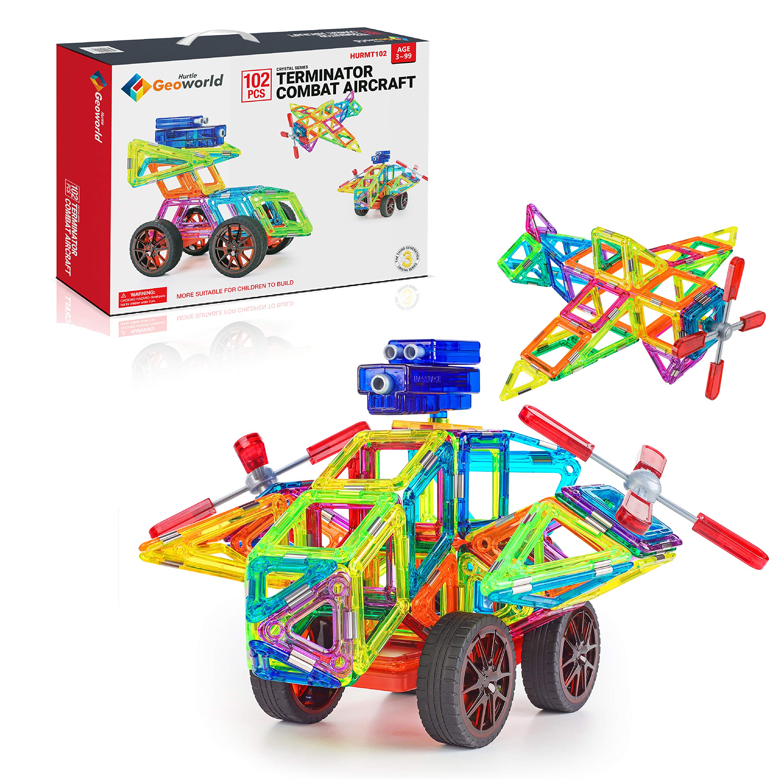 Magnetic Building Blocks for Kids - 102pcs Educational STEM Toys with Car Accessories, Safe Preschool Learning Toys for 3+ Year Old Boys & Girls | Creative Play, Classroom Activities, Birthday Gifts - Hurtle HURMT102