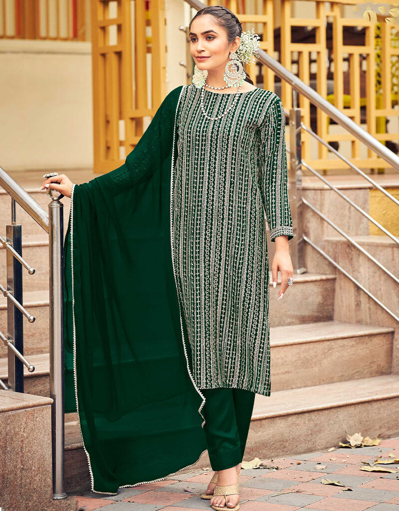 Bottlegreen Georgette Pant Salwar - Elegant Indian Women's Palazzo Pants for Casual & Party Wear - Perfect for Festivals, Weddings & Daily Outfits