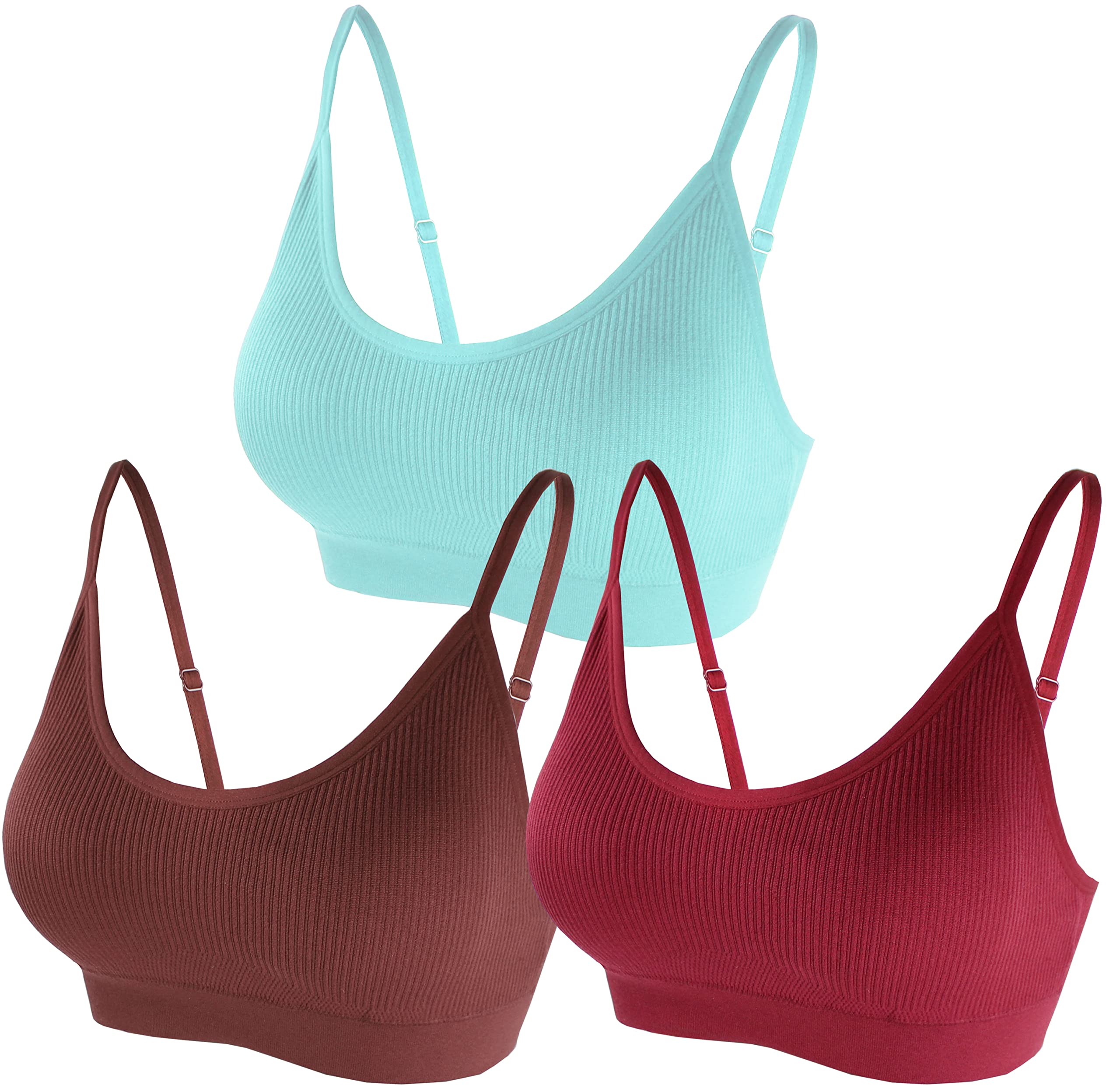 AKAMC 3 Pack Women's Medium Support Sports Bra - Wirefree Cross Back Yoga Bra with Removable Cups - Perfect for Yoga, Gym Workouts & Active Lifestyles