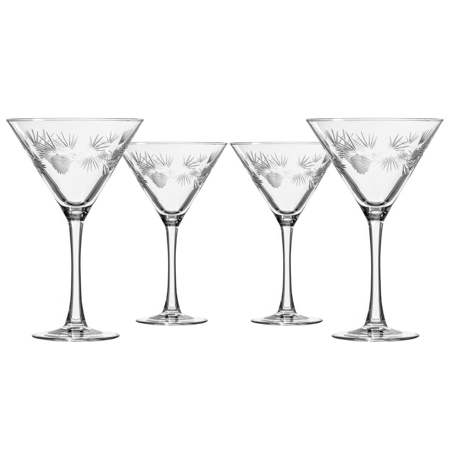 Premium Rolf Glass Icy Pine Martini Glasses Set of 4 - Lead-Free Crystal Stemware with Diamond-Wheel Engraving - Handcrafted in USA - Perfect for Cocktail Parties, Home Bars & Gift Giving