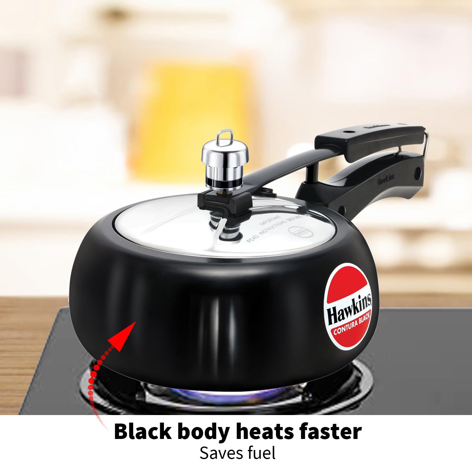 Hawkins 2L Black Pressure Cooker - Hard Anodized Aluminum Inner Lid, Compact Handi Cooker for Home & Kitchen (CB20) | Perfect for Fast Cooking, Meal Prep & Indian Cuisine