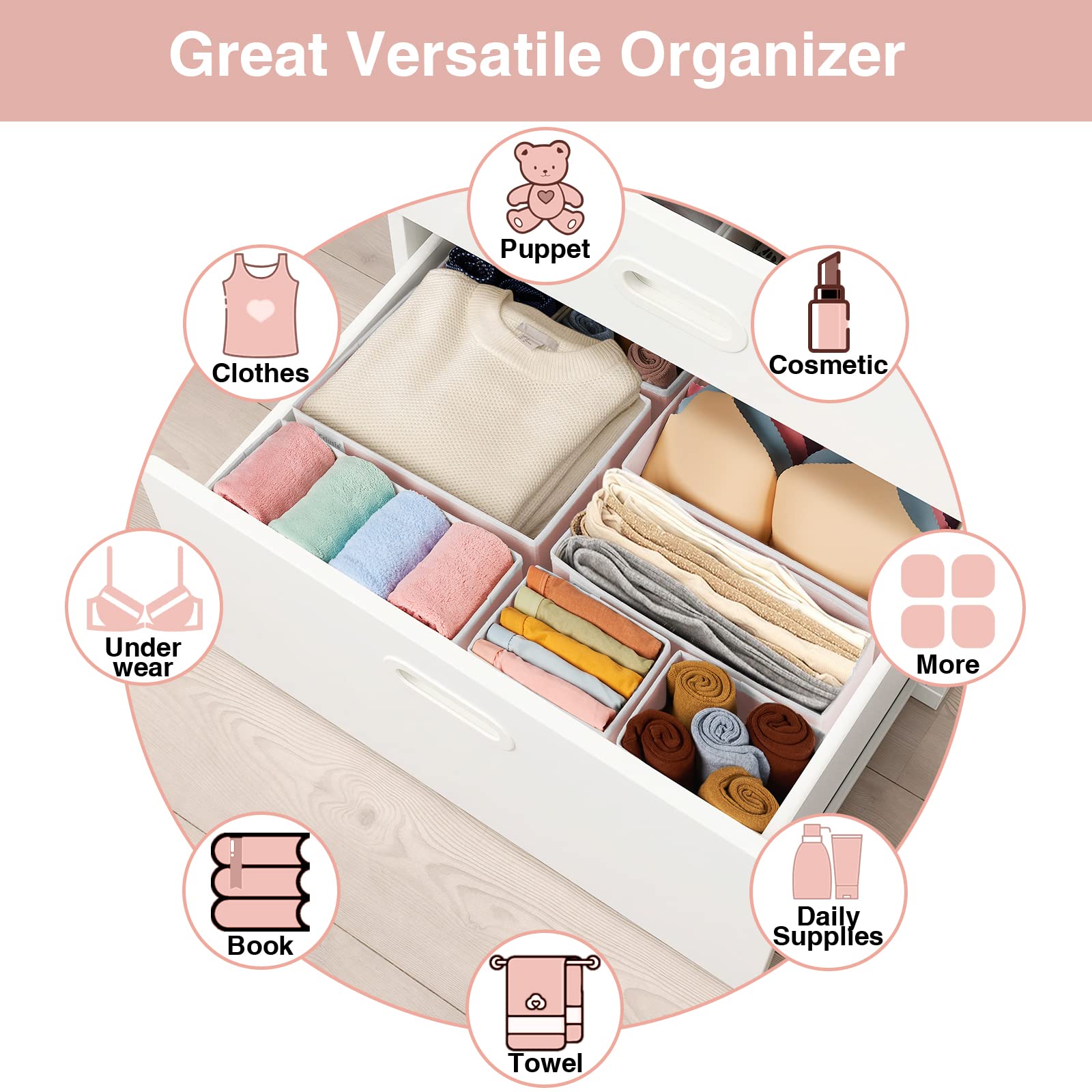 8-Pack Foldable Cloth Drawer Organizers for Underwear, Clothes & Scarves - Space-Saving Closet & Dresser Storage Box Dividers for Home Organization (Perfect for Bedroom, Bathroom & Travel)
