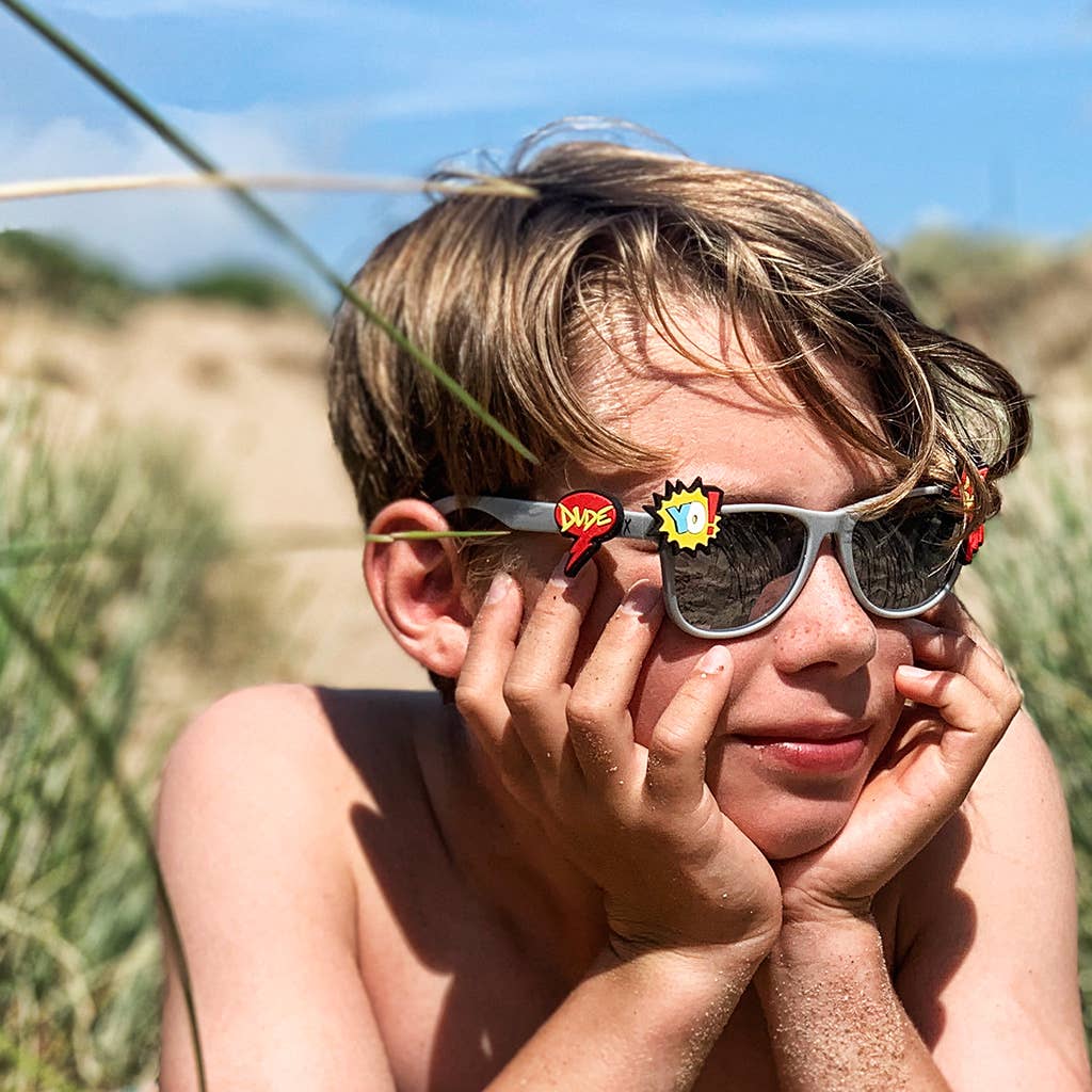 Kids' Grey Sunglasses & Charm Kit - Stylish UV Protection for Boys & Girls | Perfect for Outdoor Play, Beach Trips & Fashion Accessories