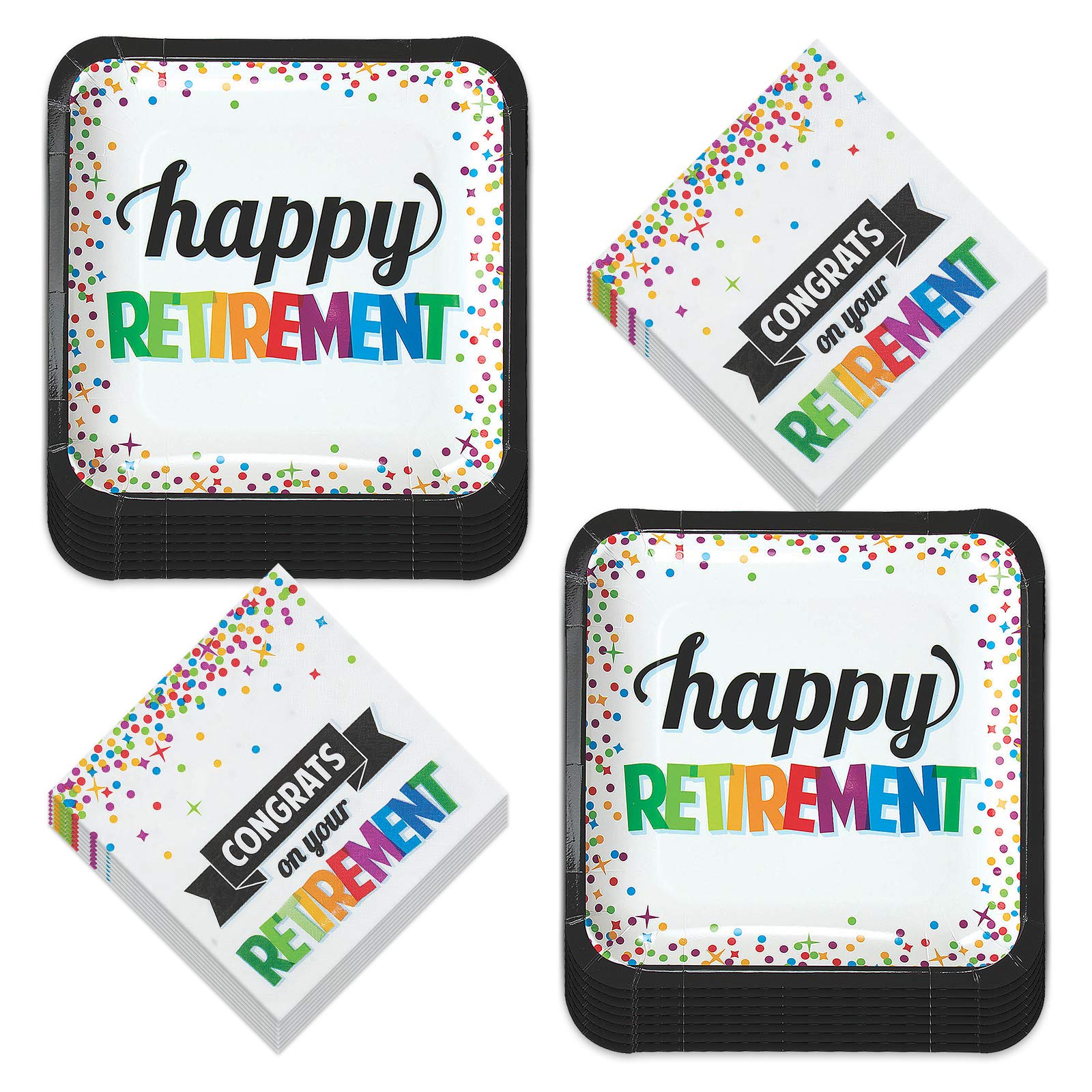 Happy Retirement Party Supplies - 16-Pack Paper Dinner Plates & Matching Lunch Napkins for Retirement Celebrations, Office Farewells & Milestone Parties