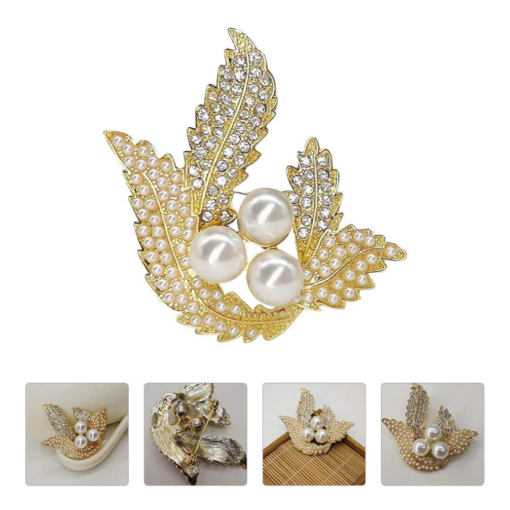KESYOO Elegant Leaf Pearl Brooch - Rhinestone Alloy Badge for Women's Clothing, Bags & Accessories | Perfect Gift for Mom, Birthday Present for Women & Girls | 3D Fashion Pin for Dresses, Jackets, Backpacks & Hats