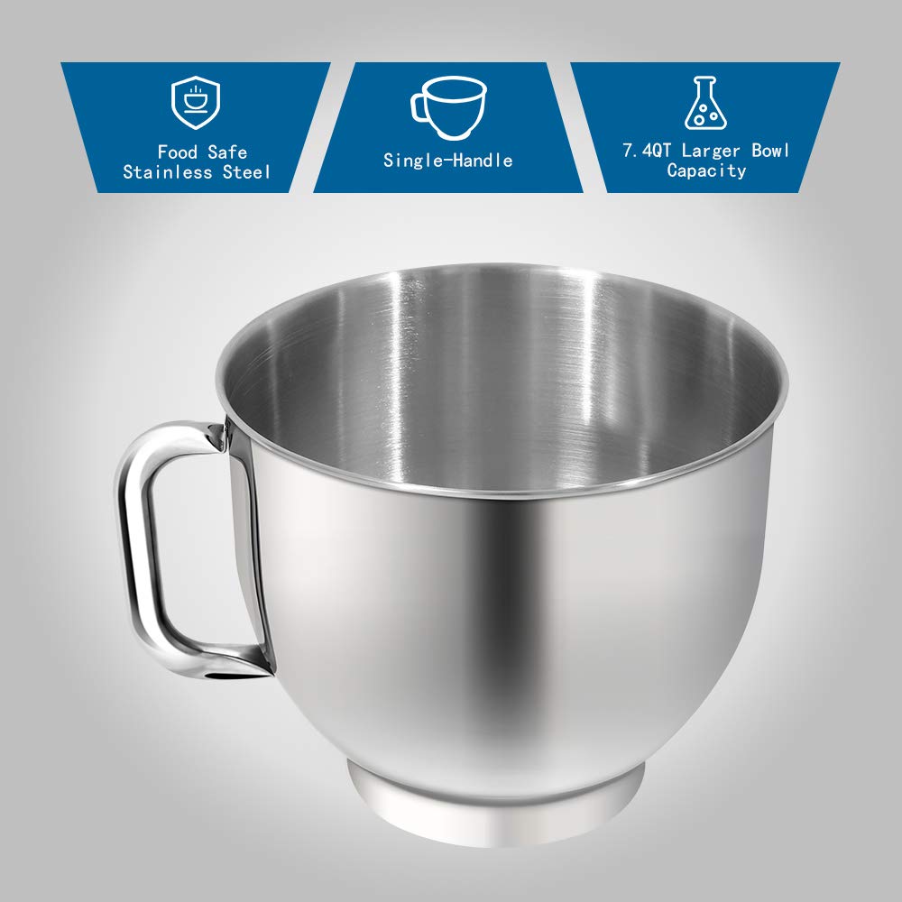 Aucma 7.4QT 6-Speed Tilt-Head Stand Mixer - Electric Kitchen Mixer with Dough Hook, Wire Whip & Beater (Royal Blue) - Perfect for Baking Cakes, Cookies, Bread & More