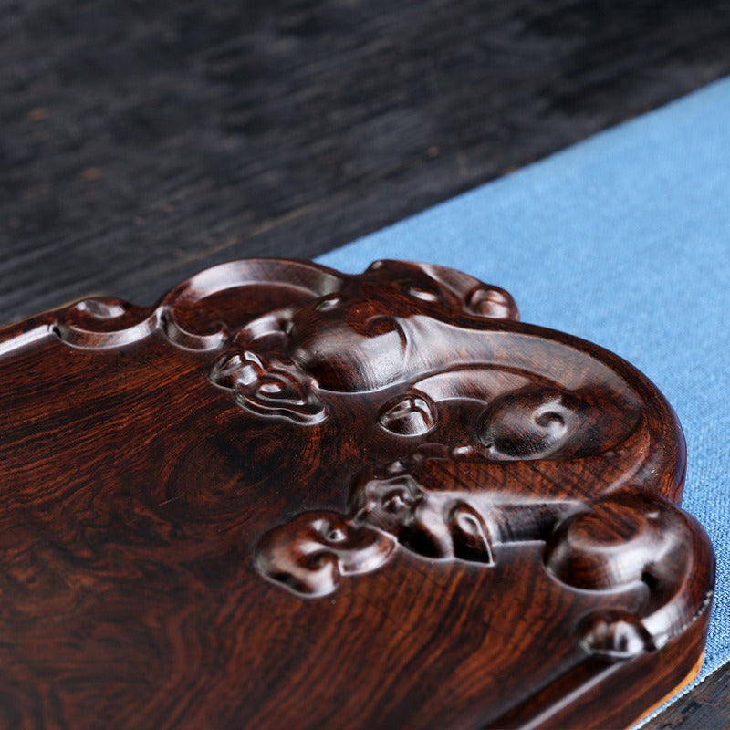 Handcrafted Ebony Wood Small Pi Xiu Tea Tray - Feng Shui Wealth Tea Serving Tray for Home & Office - Perfect for Chinese Tea Ceremony, Meditation & Gift Giving
