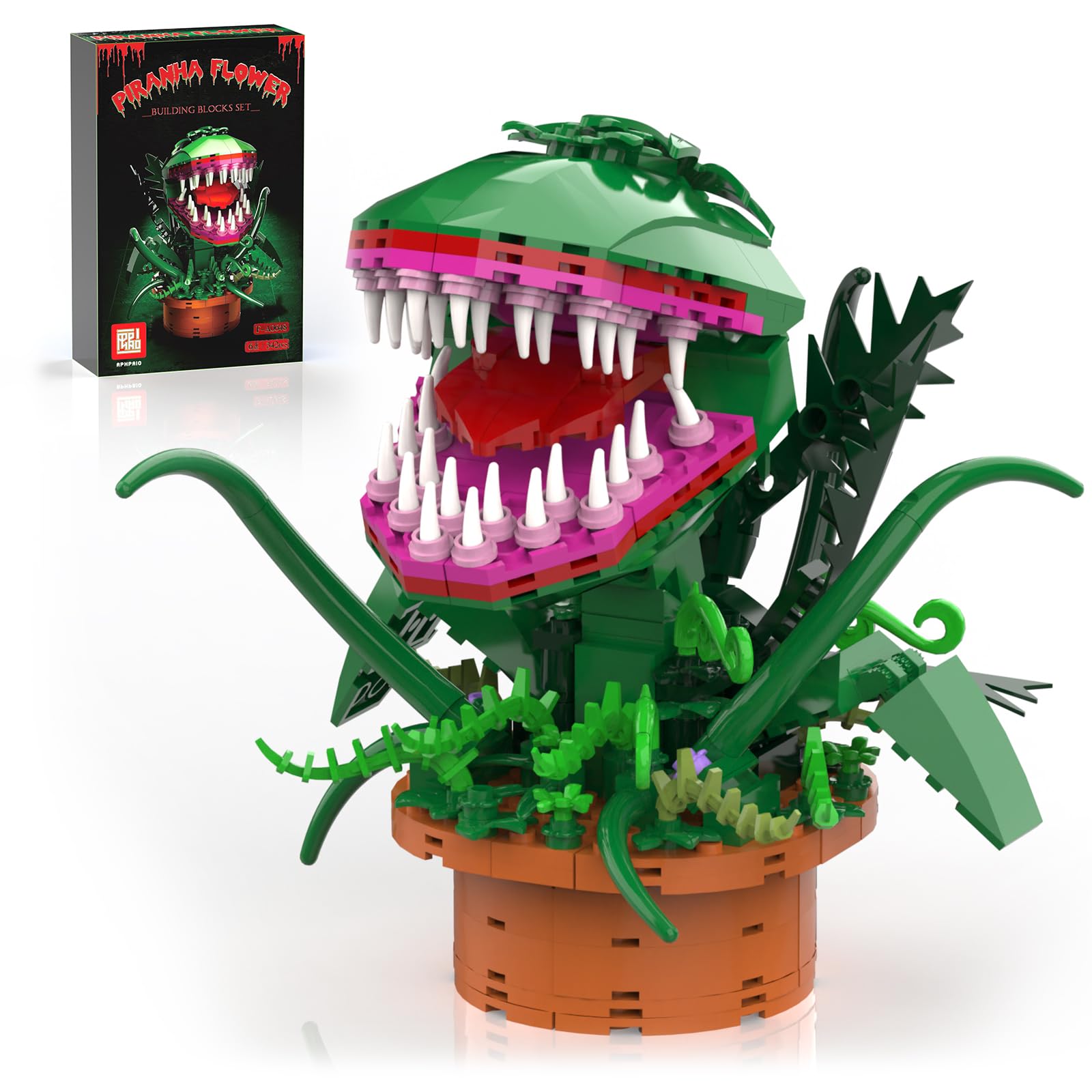 Audrey II Building Blocks Set - 344 Pcs Lego-Compatible Piranha Plant Toy with Openable Mouth, Little Shop of Horrors Inspired Gift for Kids & Fans - Perfect for Birthday, Christmas & Horror Movie Theme Parties