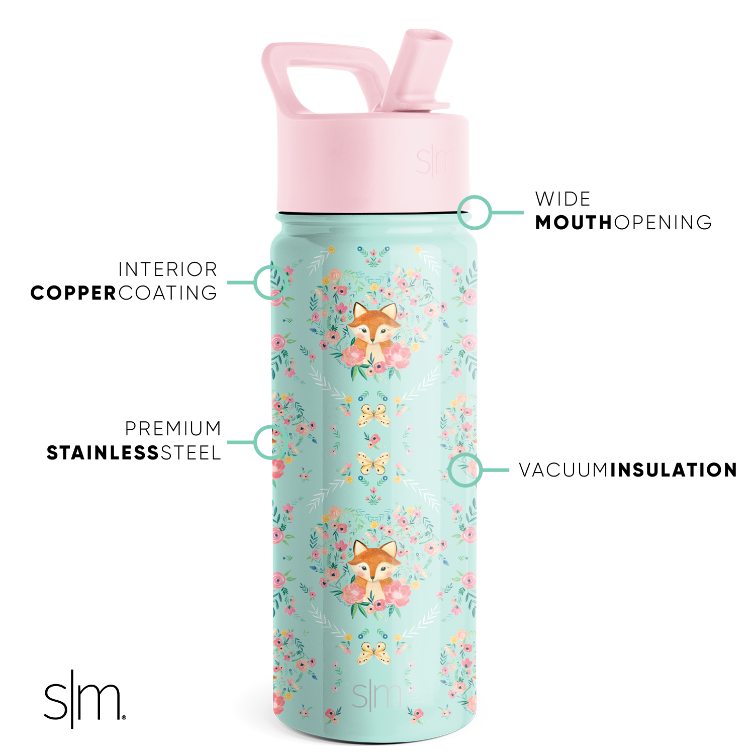 Summit Kids Water Bottle with Straw Lid - BPA Free, Leak Proof, Durable Stainless Steel Bottle for School, Sports & Outdoor Activities