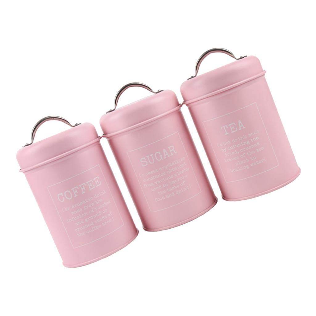 Homyl 3-Piece Airtight Metal Sugar Storage Containers - Pink Kitchen Canisters for Flour, Coffee & Baking Supplies | Perfect for Pantry Organization & Countertop Decor