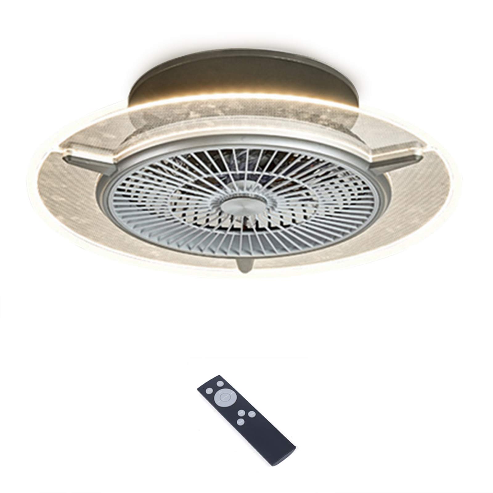 48W Modern Ceiling Fan Light Kit with Remote Control - Dimmable LED, 3-Color Adjustable, Round Transparent Design for Living Room, Bedroom, or Office (Silver)