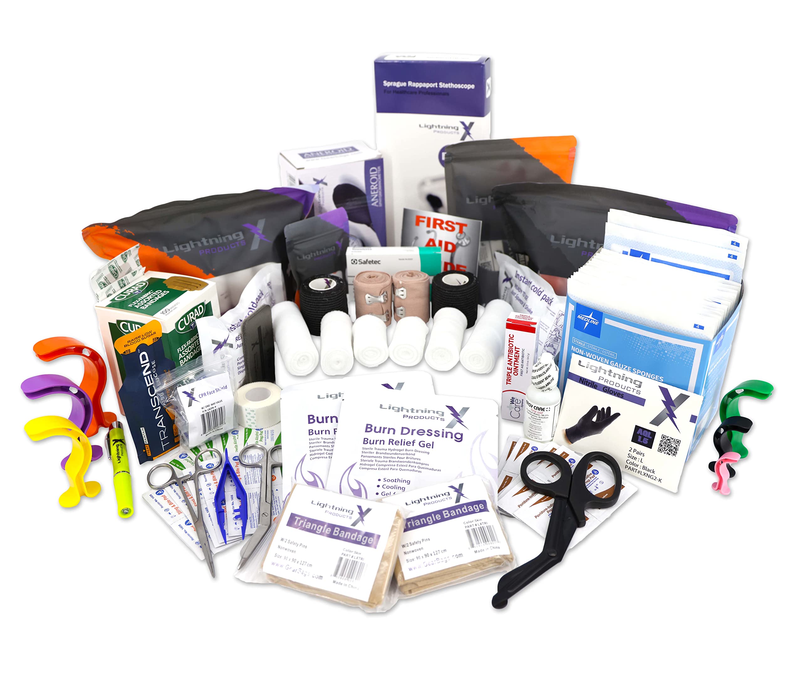 Lightning X Standard First Aid Responder EMT Medical Trauma Kit - Fully Stocked Emergency Supplies for EMTs, First Responders & Outdoor Adventures (LXSMK-B) | Perfect for Emergency Preparedness, Workplace Safety & Camping First Aid