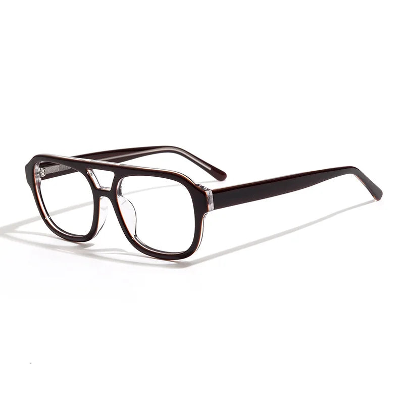 Stylish Unisex Black Acetate Square Frame Eyeglasses with Double Bridge - Perfect for Work, Reading & Fashion Accessories