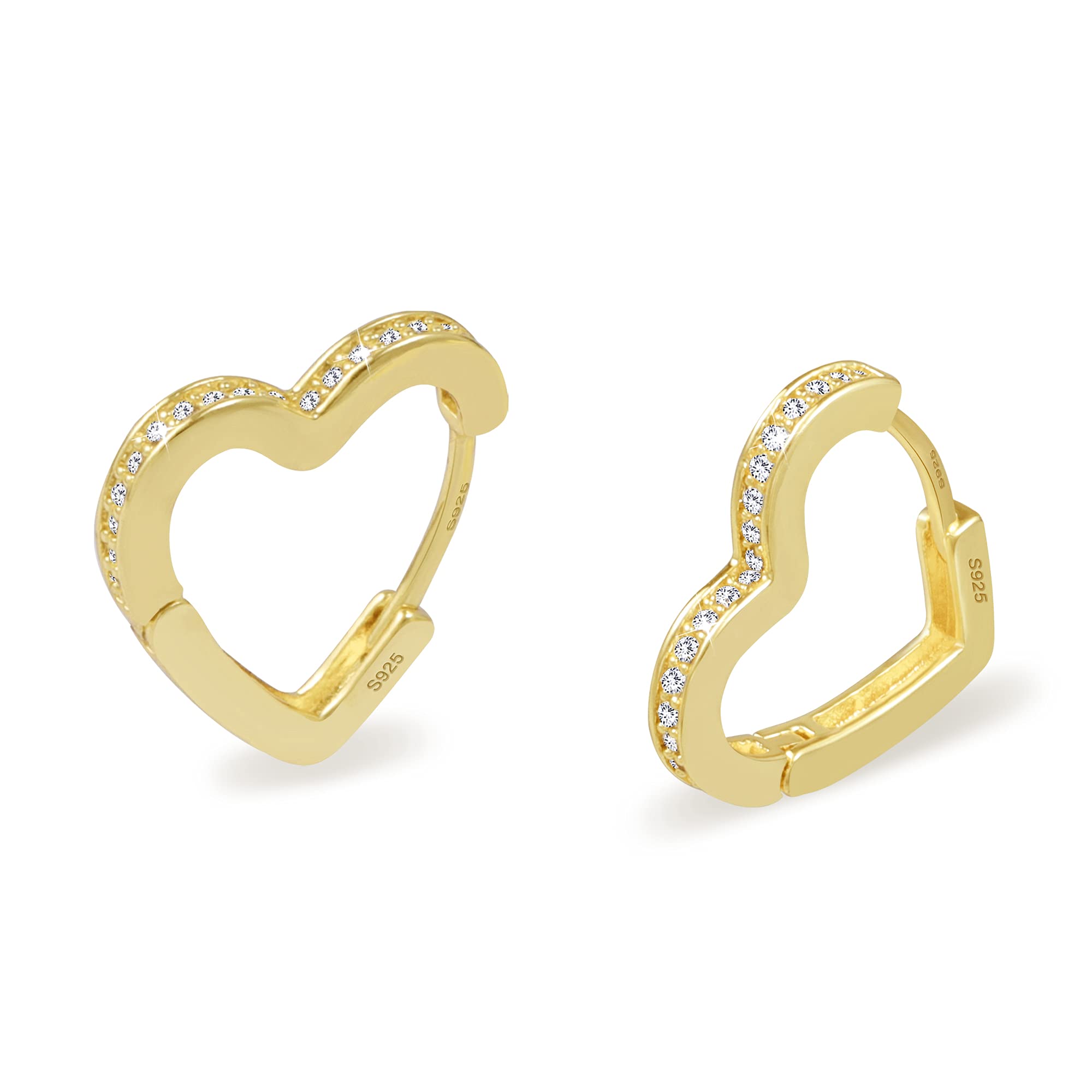 Hypoallergenic 925 Sterling Silver Small Heart Hoop Earrings with CZ Stones | Lightweight Dainty Hoops for Girls | Perfect for Everyday Wear, Parties & Gifts