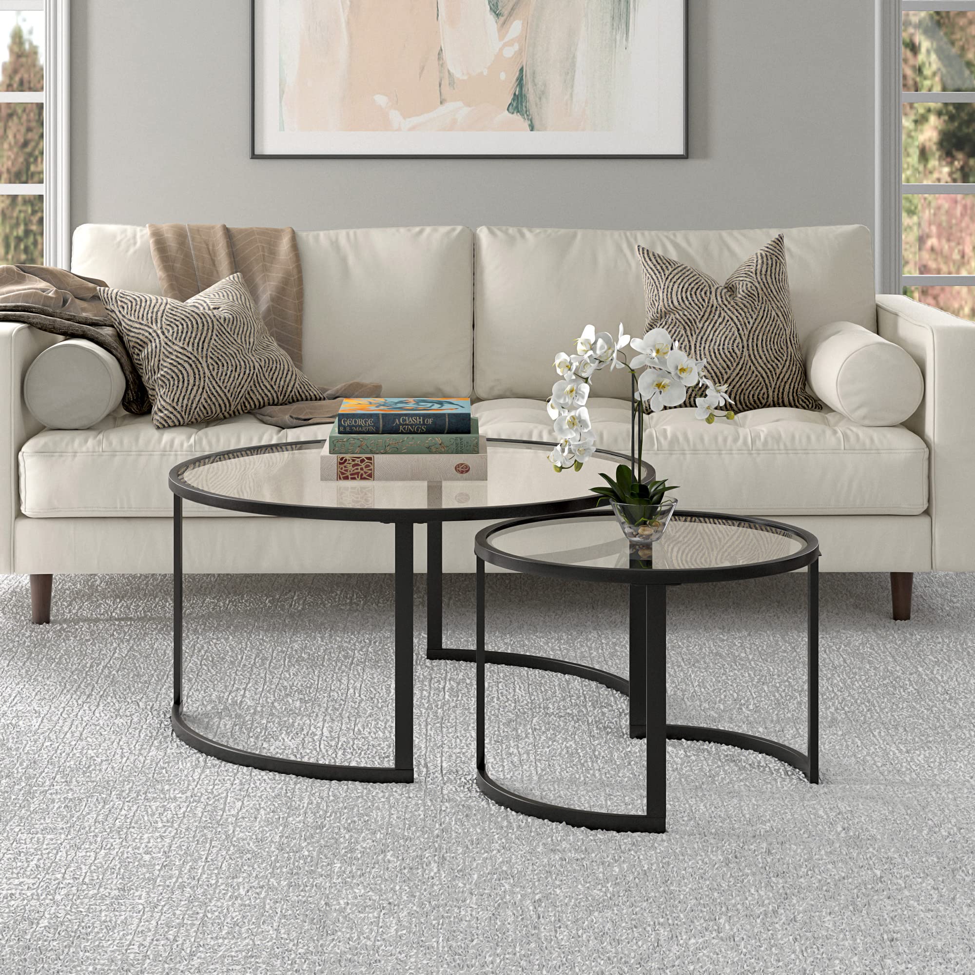 Round Nested Coffee Table Set in Blackened Bronze - Modern Living Room Furniture for Small Spaces, Home Decor & Coffee Table Styling Ideas