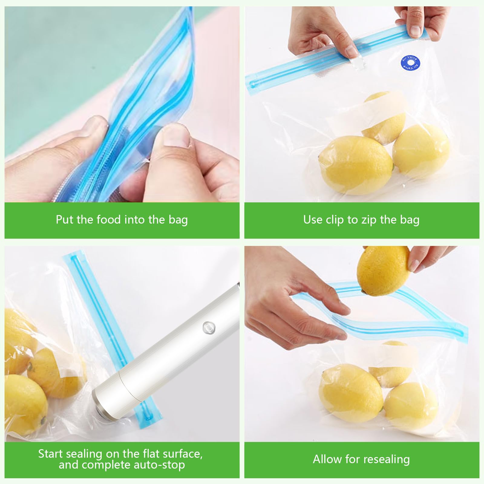 Portable Mini Vacuum Sealer for Food Preservation - 5 Reusable Bags for Home & Travel