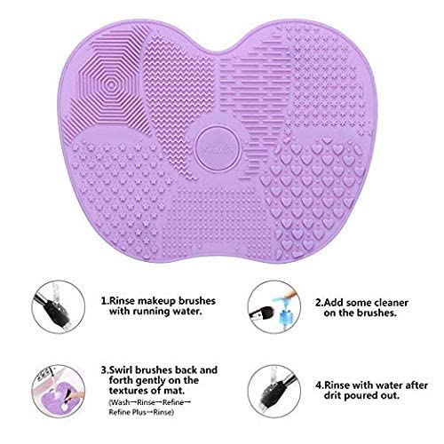 Keskriva Silicone Makeup Brush Cleaner - Double Oval Pattern Cosmetic Brush Scrubber Washing Mat for Spa & Home Use, Portable Makeup Tool (Dark Pink) - Perfect for Cleaning Foundation, Powder, and Eyeshadow Brushes