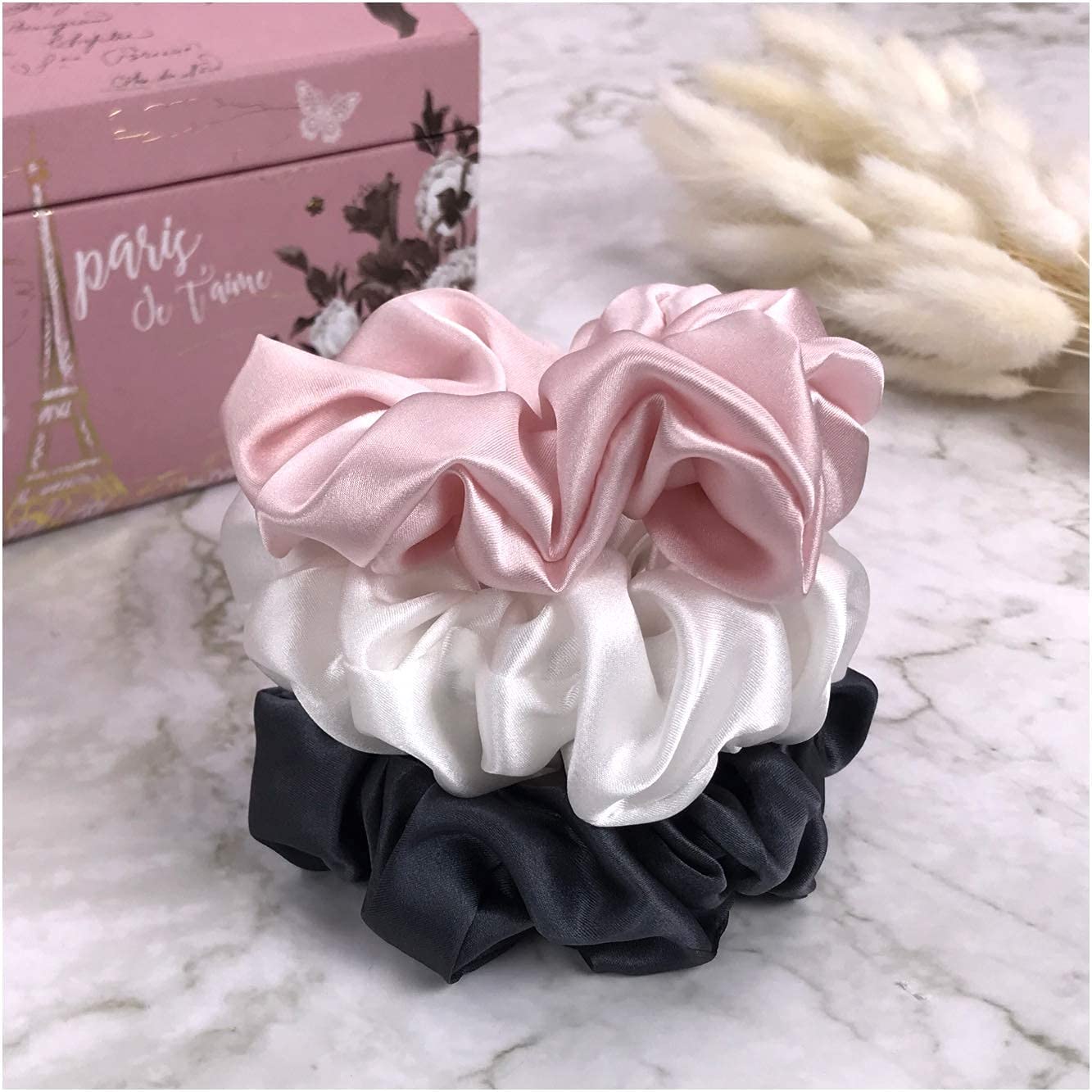 NANDANA COLLECTIONS 9-Piece Satin Hair Scrunchies Set - Soft Silk Elastic Hair Bands, Skinny Solid Hair Ties & Ponytail Holders for Women & Girls - Hair Accessories for Work, Gym, Party & Everyday Use (Set of 9)