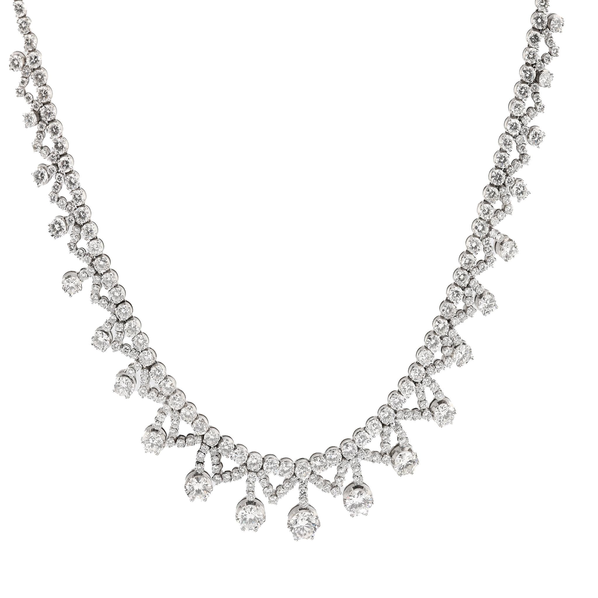 Vintage 35 Carat Diamond Platinum Cocktail Necklace - Elegant Statement Jewelry for Evening Parties & Special Occasions