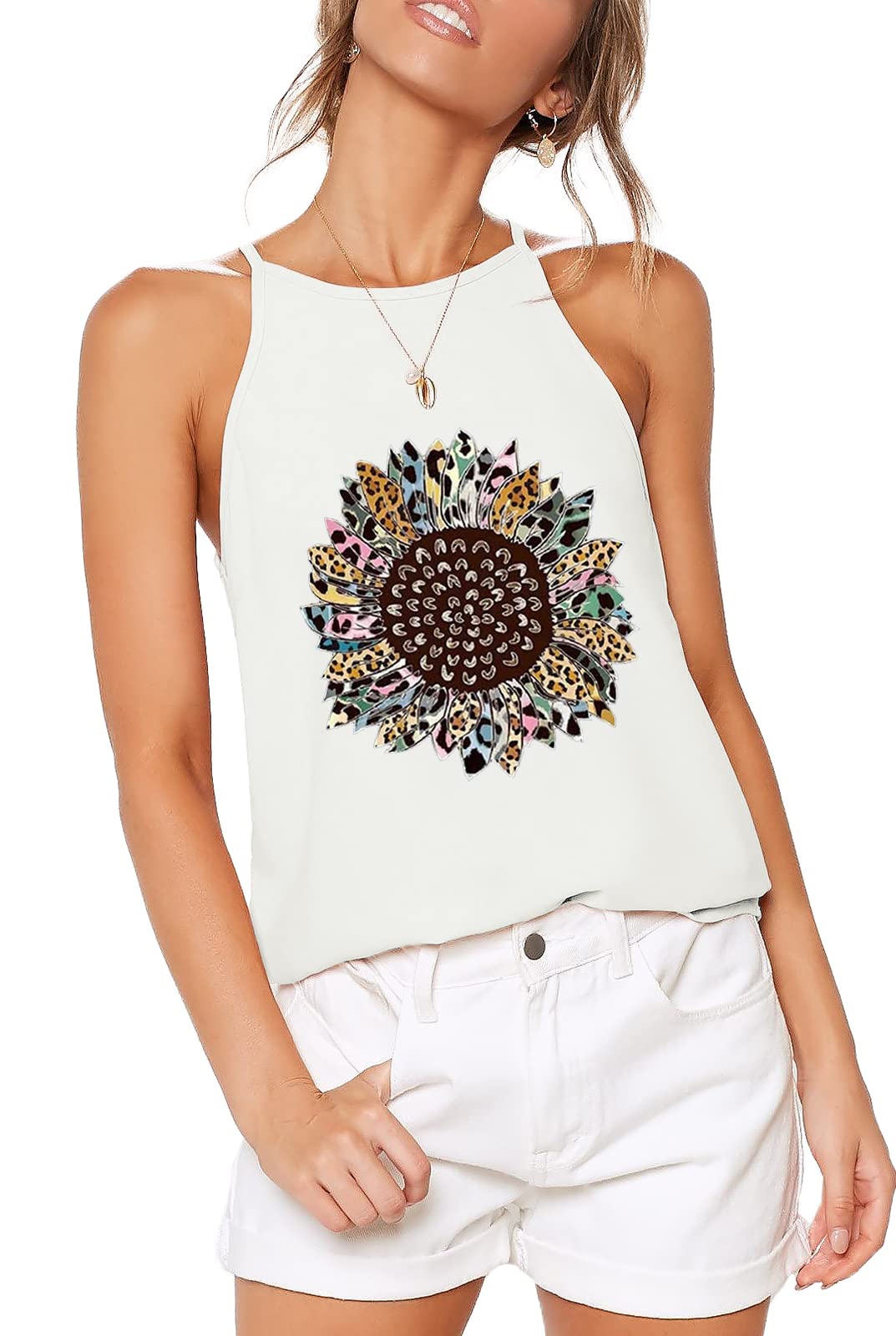 THANTH Women's Halter Tops - Sleeveless Summer Tank Top with High Neck | Casual Cami Tee for Beach, Yoga & Everyday Wear