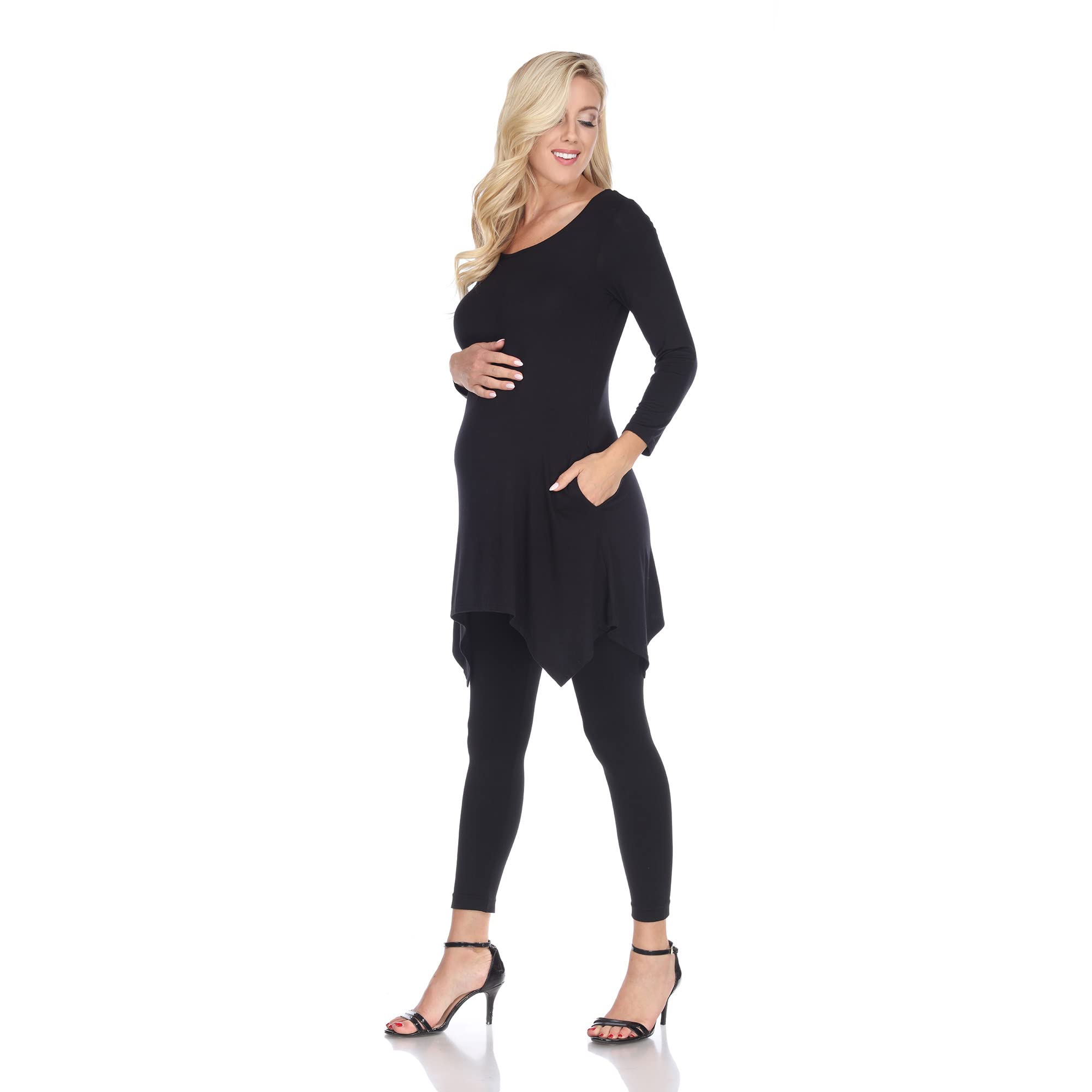 White Mark Women's Maternity Makayla Tunic Top with Shark Bite Hemline & Pockets - Comfortable Pregnancy Blouse for Work, Casual Outings & Nursing