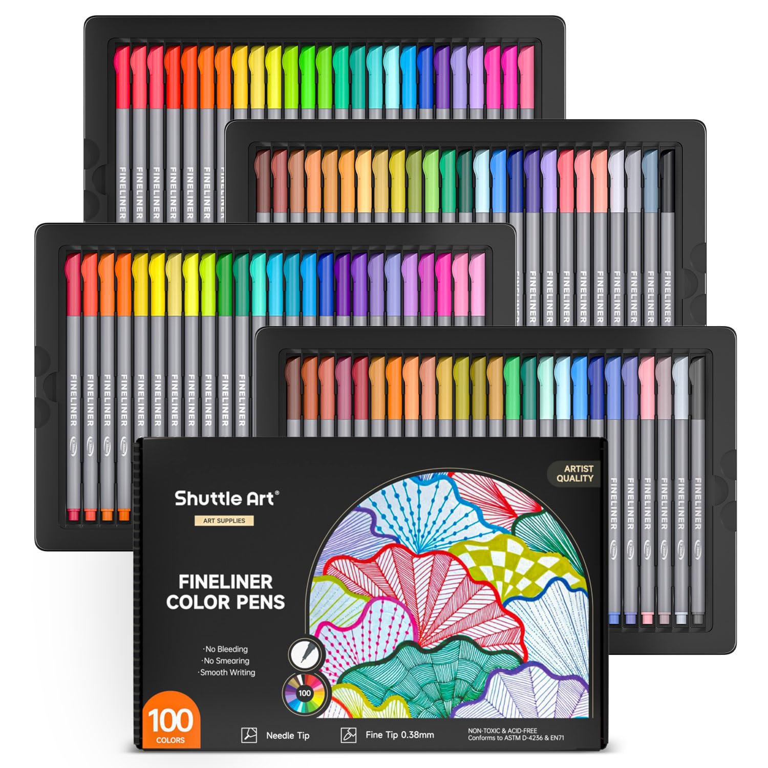 Shuttle Art 100 Colors Fineliner Pens Set - 0.38mm Fine Tip Drawing Markers for Adult Coloring Books, Sketching, Journaling & Art Projects | Perfect for Artists, Students & DIY Craft Enthusiasts