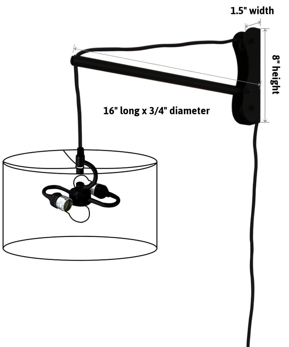 HomeConcept MAST Plug-in Wall Mount Pendant Light - 2 Light White Cord with Diffuser & Textured Oatmeal Shade (16x16x09) - Perfect for Kitchen Island, Dining Room & Bedroom Lighting