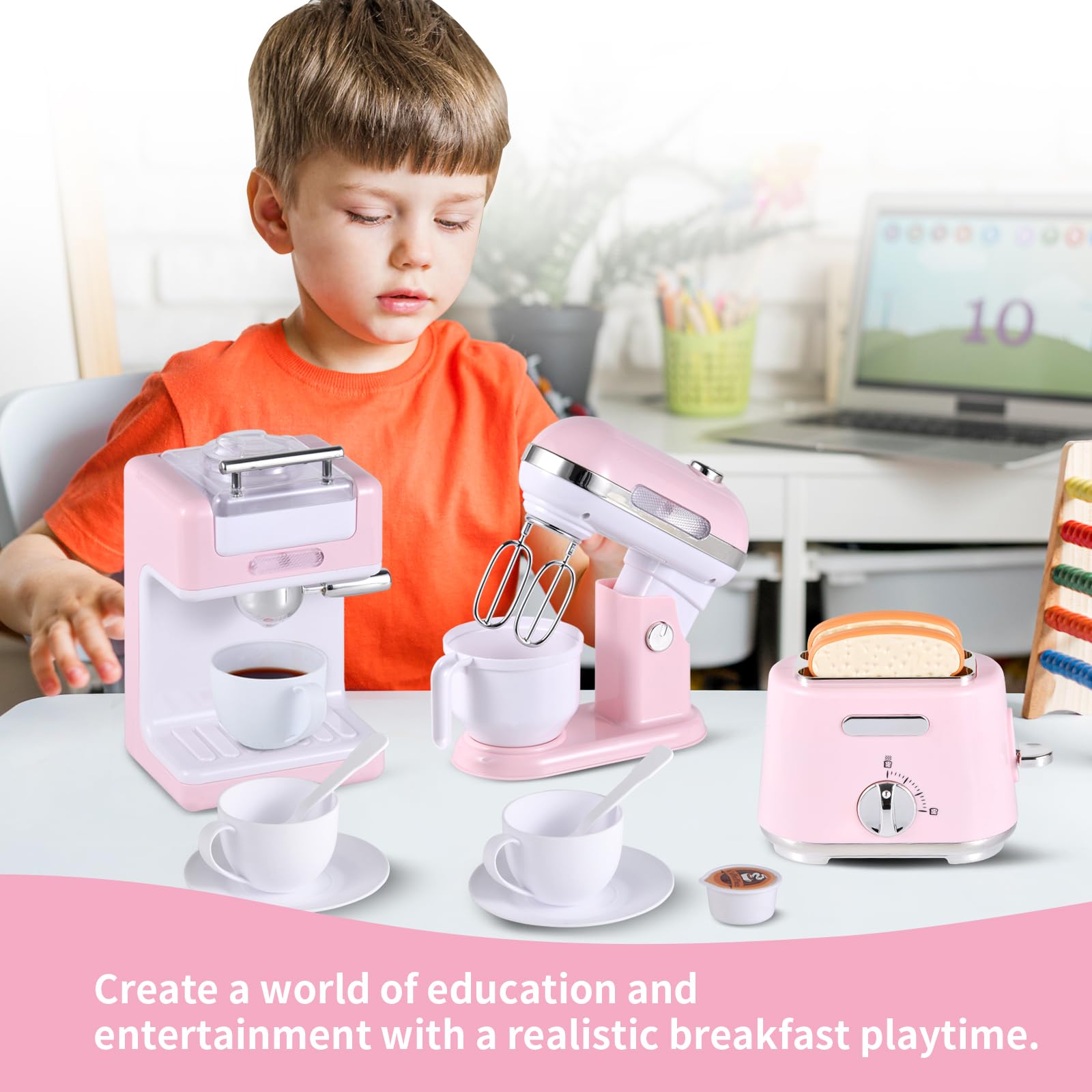Ehome Kids Pretend Play Kitchen Toy Set with Coffee Maker, Mixer & Toaster - Realistic Kitchen Appliances & Accessories for Girls & Boys Ages 4-8 - Perfect for Role Play, Birthday Gifts & Preschool Learning Activities