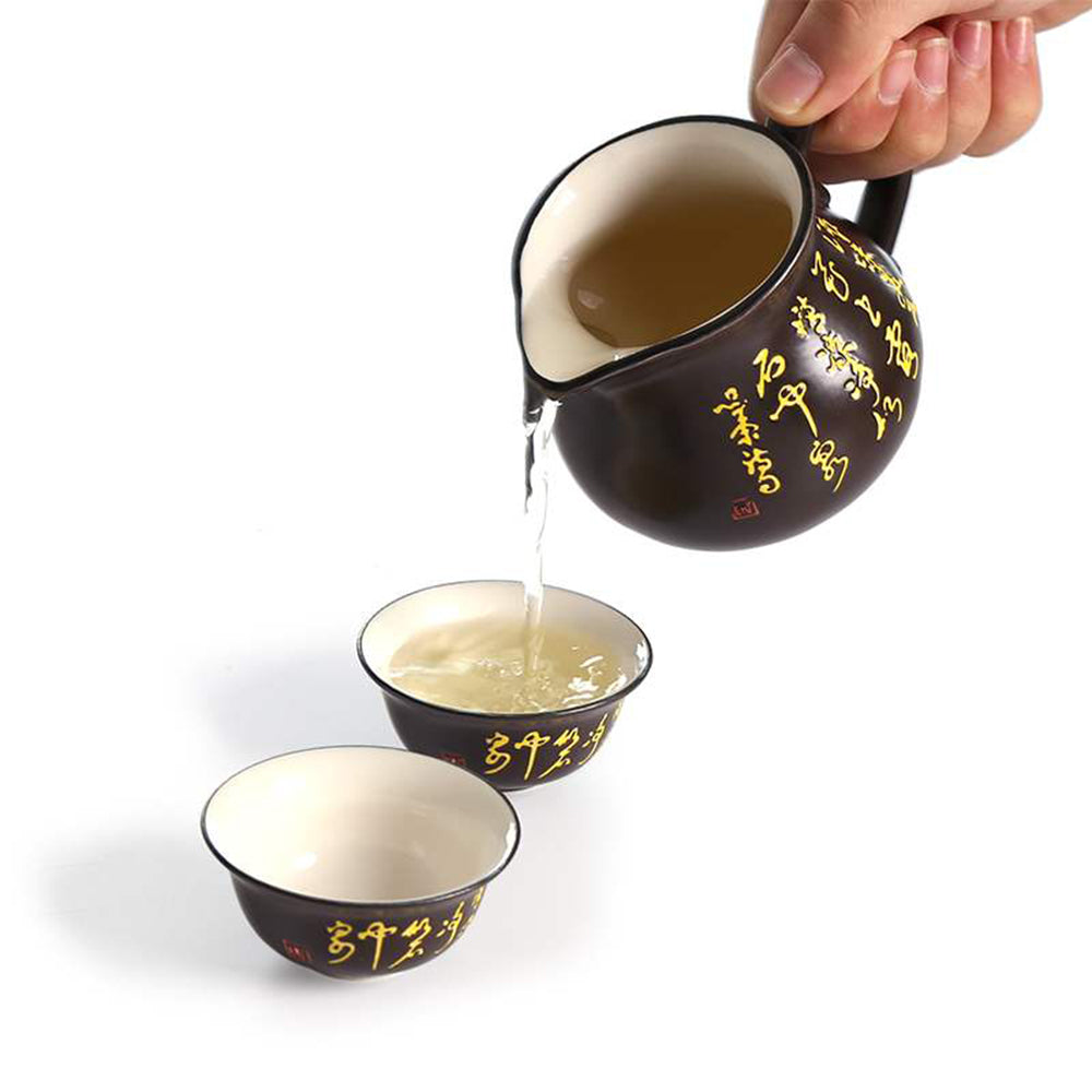 Premium Tang Peom Tea Set with Maitreya Buddha Tea Tray - Traditional Chinese Ceramic Tea Cups & Teapot Set for Meditation, Zen Decor, and Home Tea Ceremonies
