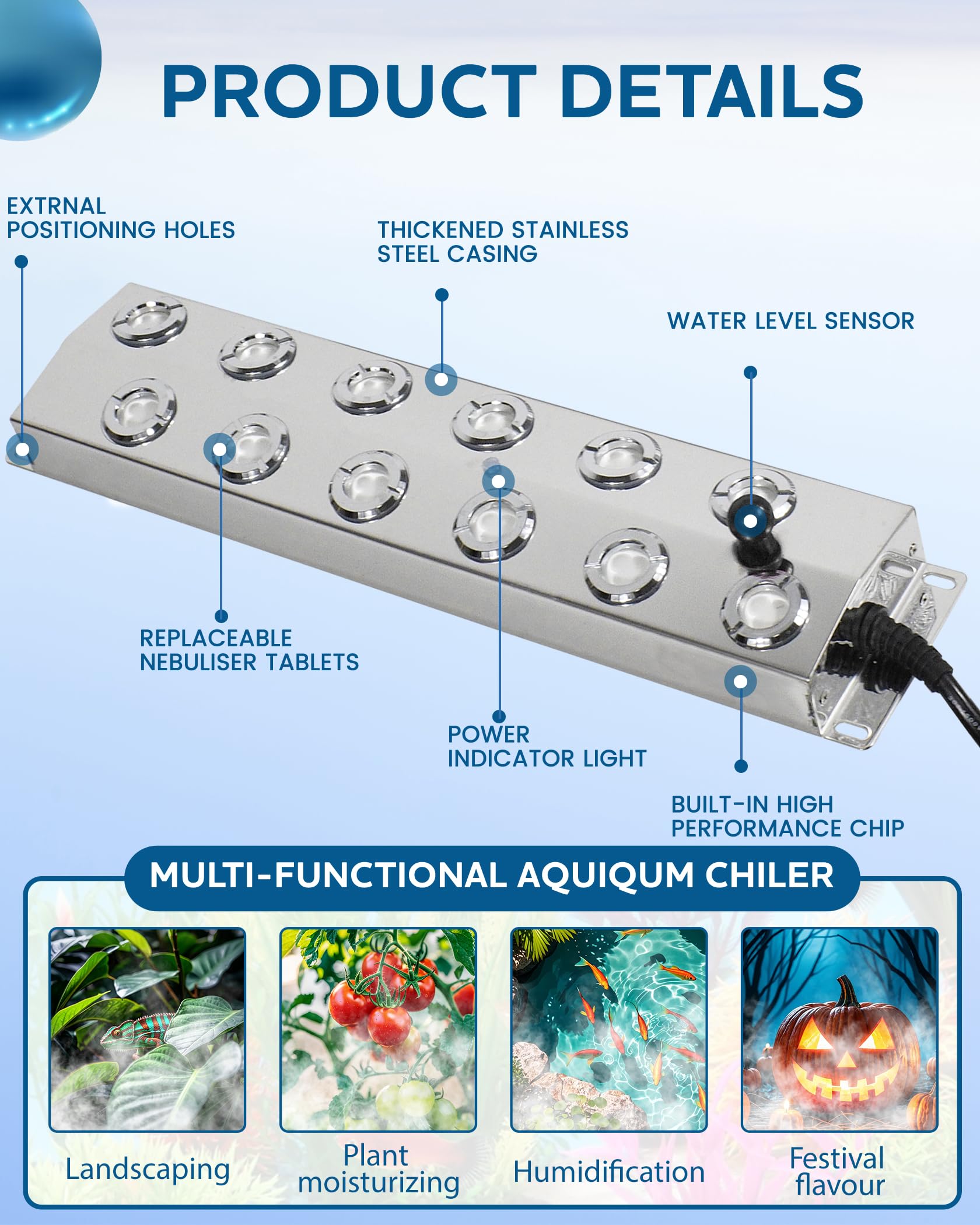 12-Head Ultrasonic Mist Maker Fogger for Ponds, Water Features & Halloween Decor – Includes Float, Power Supply & Discs – Perfect for Outdoor Gardens, Greenhouses, Rockeries & Lawn Landscaping